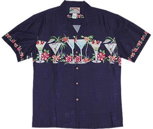 Men's Hawaiian Aloha Rayon Shirt - Tropical Martini Tiki Print Casual Button-Up for Beach Parties & Summer Vacations