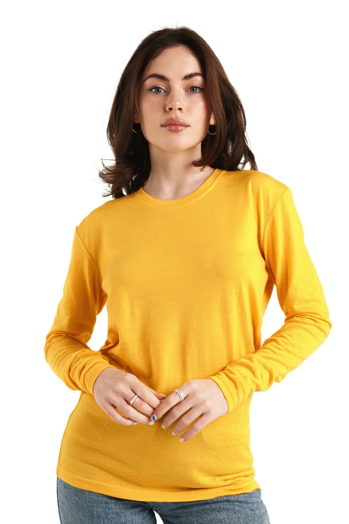 Premium Women's Merino Wool Long Sleeve Top - 165 Gold Color - Soft & Warm Base Layer for Winter, Hiking & Outdoor Activities