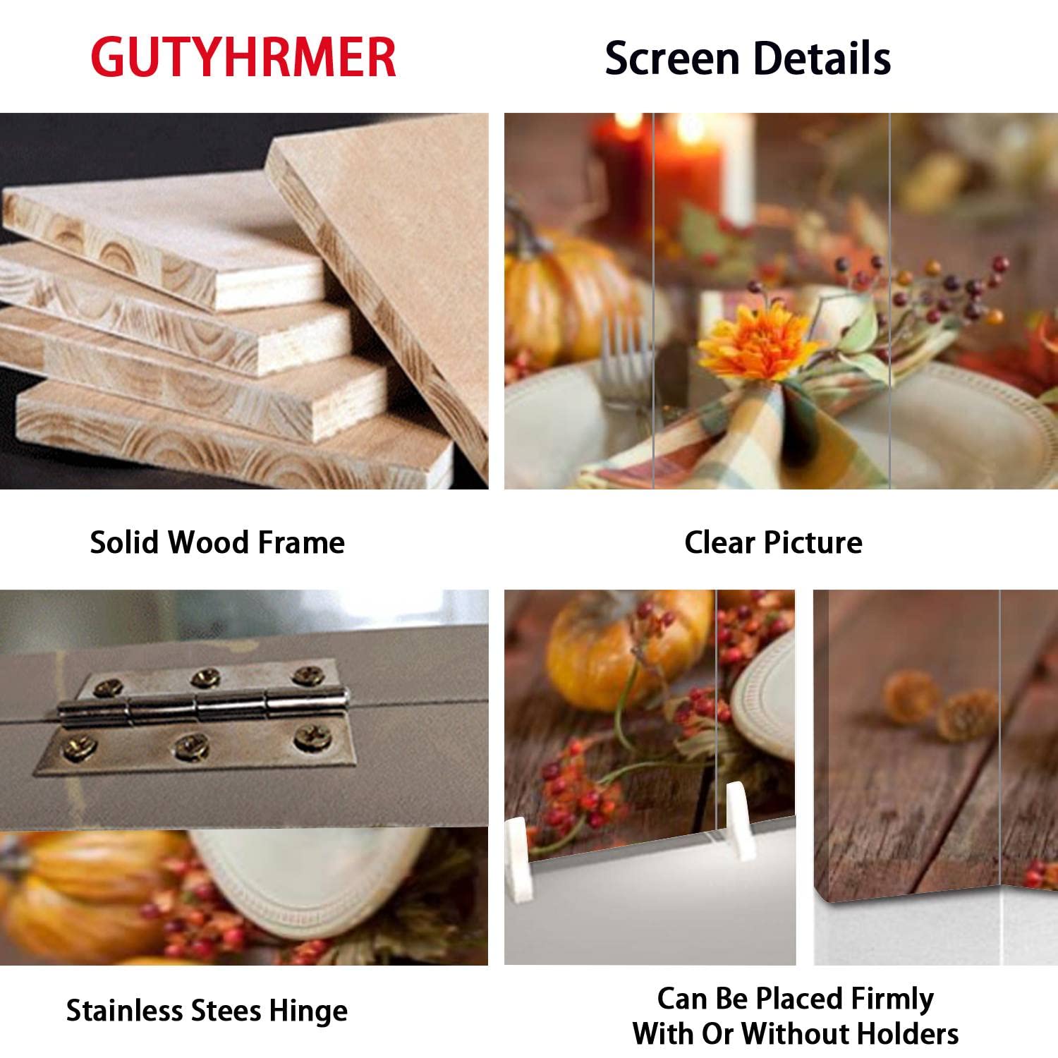 6 Panel Rustic Wood Folding Room Divider Screen - Autumn Thanksgiving Dining Table Decor, Privacy Partition for Home & Office - Perfect for Room Separation, Event Backdrops, and Cozy Interior Design