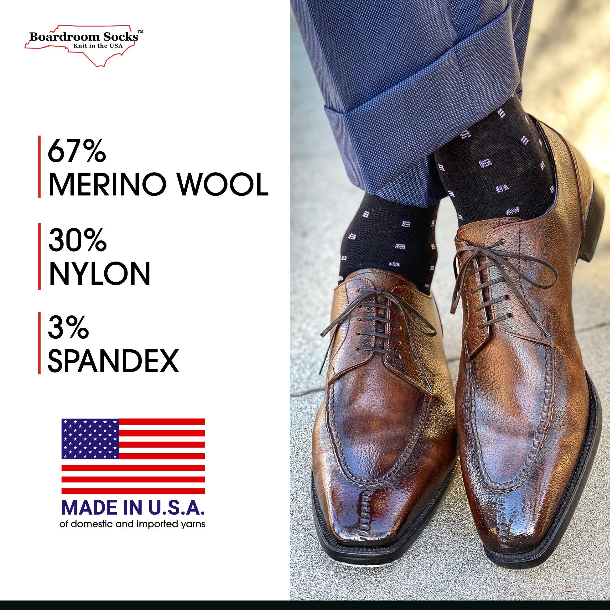 Premium Merino Wool Mid-Calf Dress Socks for Men - Breathable, Soft & Stylish Patterned Socks - Perfect for Business, Office & Formal Occasions