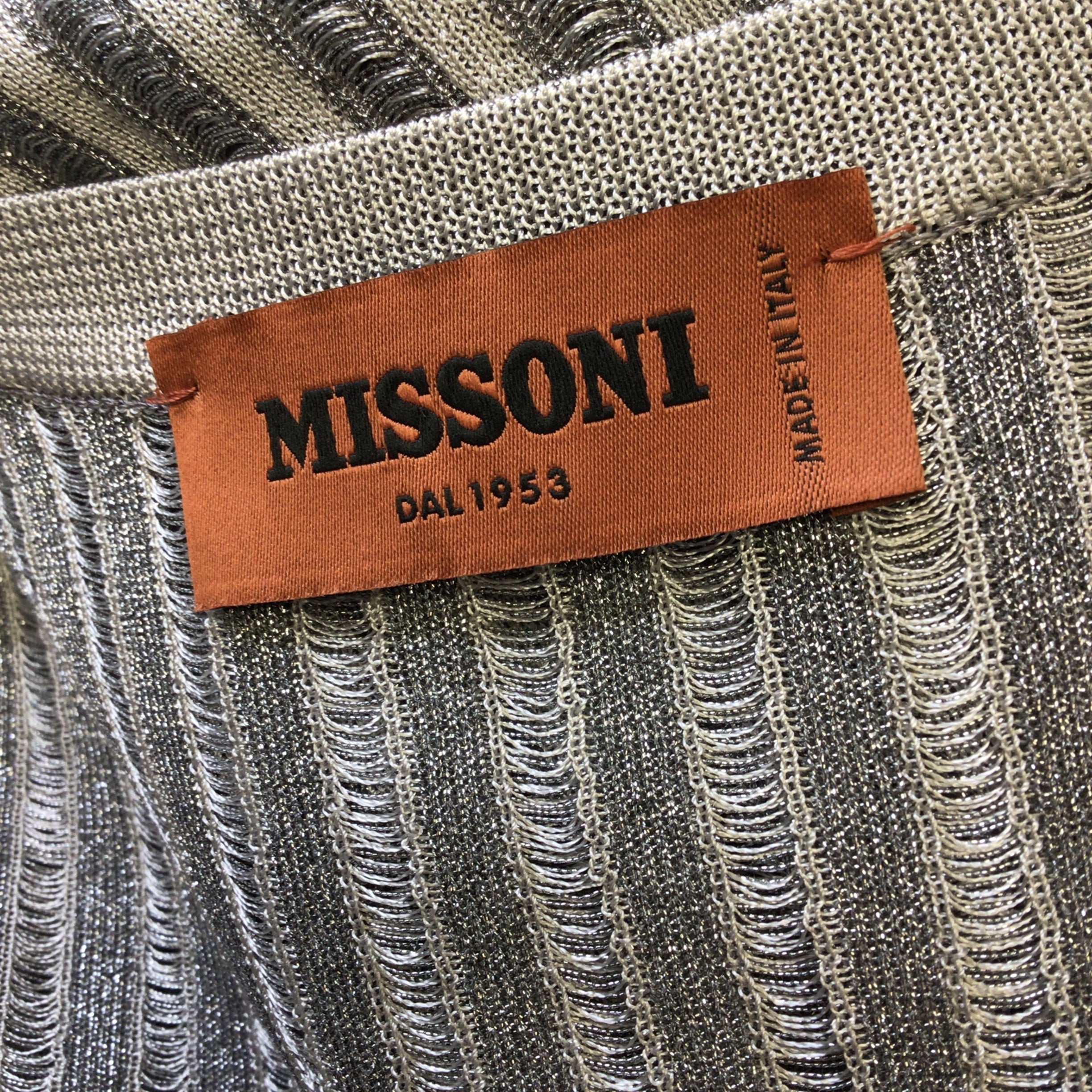 Missoni Silver Metallic Long Sleeve Open Front Knit Cardigan Sweater for Women - Elegant Layering Piece for Fall & Winter Fashion
