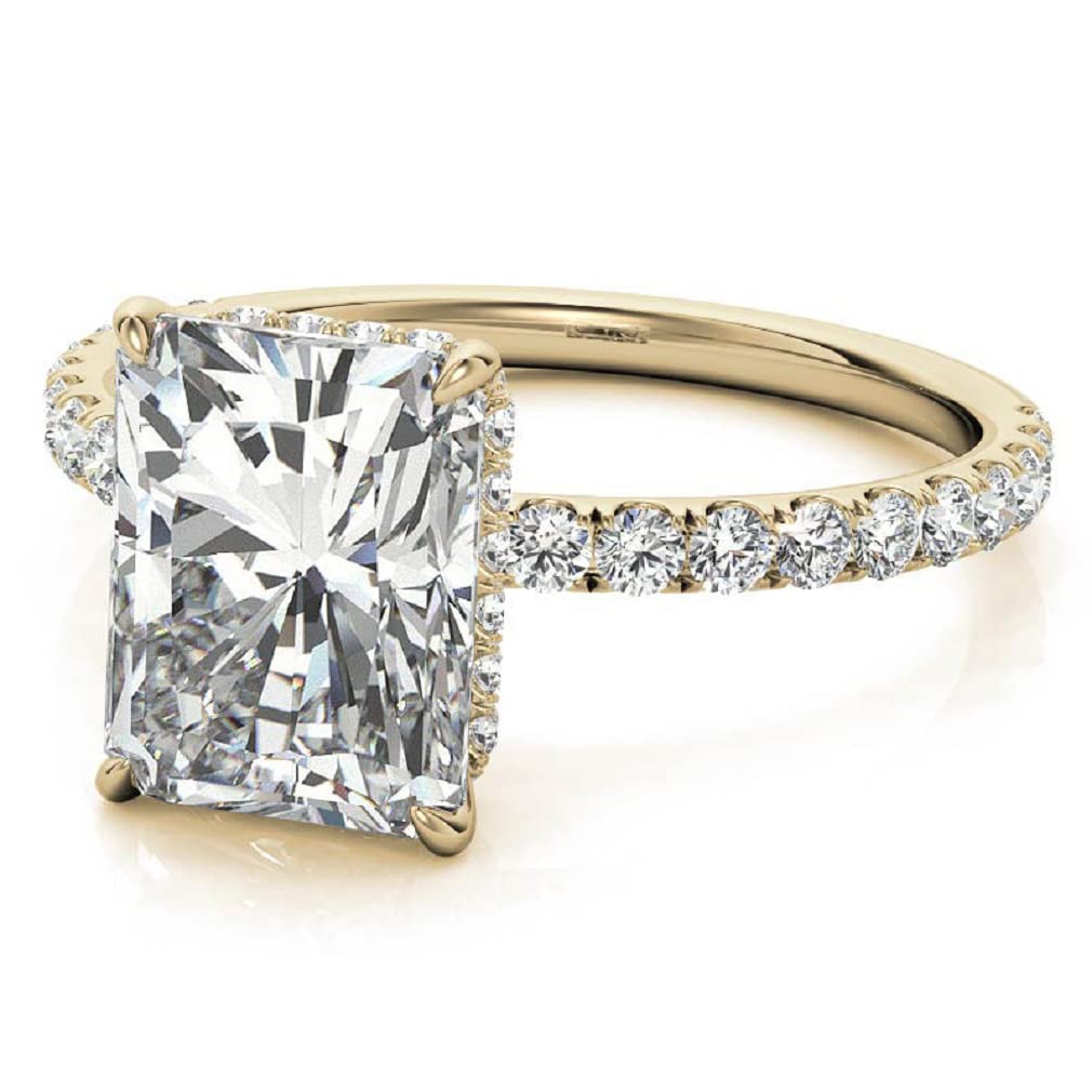 10K Solid Yellow Gold Handmade Engagement Ring Set - 2.0 CT Emerald Cut Moissanite Diamond Solitaire Wedding Band for Women - Perfect for Proposals, Anniversaries & Bridal Jewelry Gifts