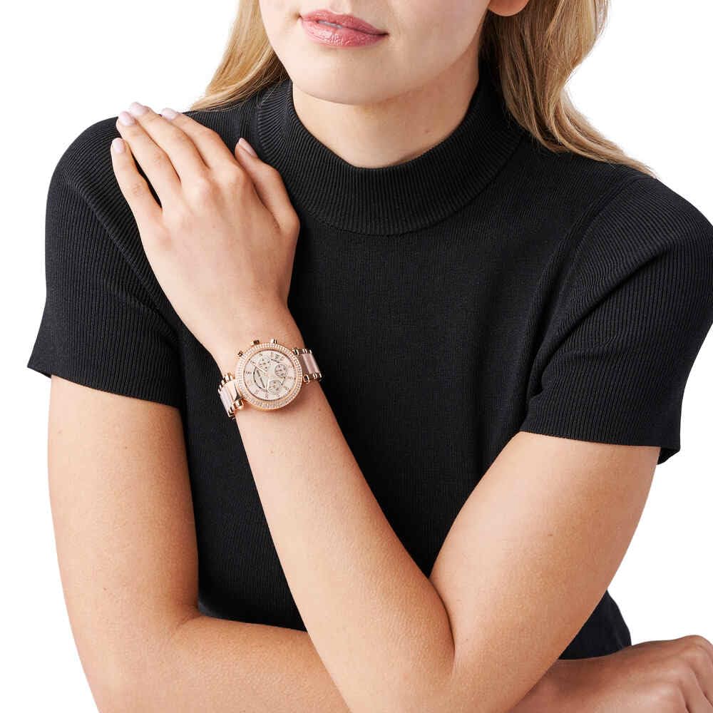 Michael Kors Parker Women's Watch - Stainless Steel & Pavé Crystal Watch with Interchangeable Bands (Steel/Leather/Silicone) | Elegant Dress Watch for Work, Parties & Everyday Wear