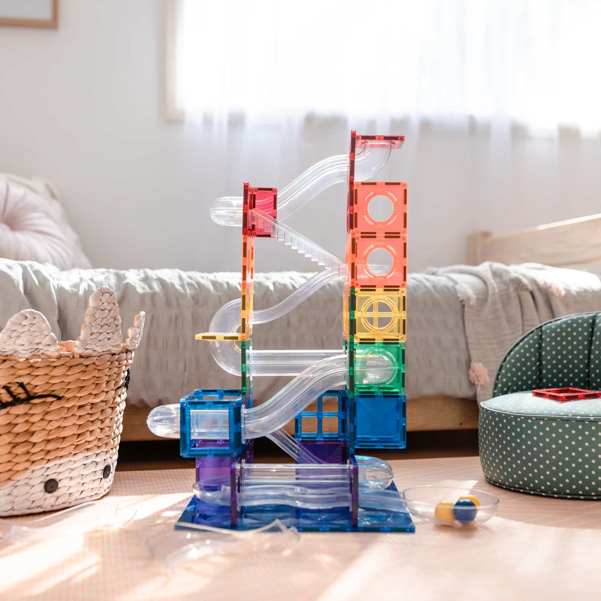 Connetix Magnetic Tiles 92-Piece Rainbow Ball Run Set - STEM Educational Building Toys for Kids, Perfect for Creative Play & Learning Activities