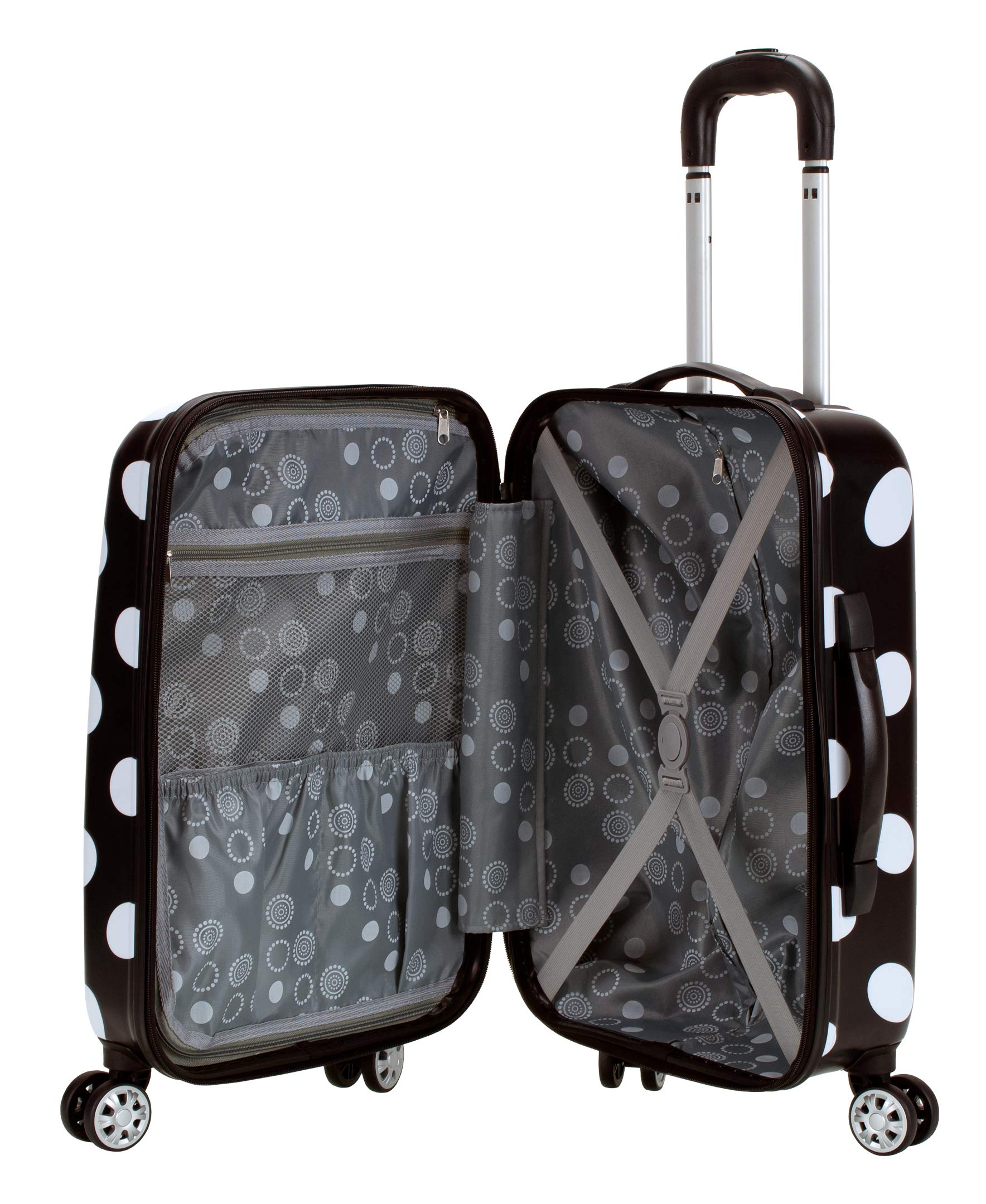 Rockland Laguna Beach Hardside Spinner Wheel Luggage Set - 3-Piece (22/24/28 Inch) Black Dot Design, Lightweight Durable Suitcase for Travel, Business Trips & Vacations