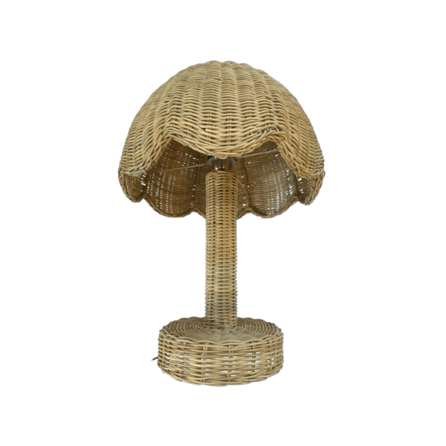Rattan Scalloped Bedside Lamp - Boho Style Nightstand Light with Natural Wicker Shade, Warm White Bulb Included - Perfect for Bedroom, Nursery, or Living Room Decor