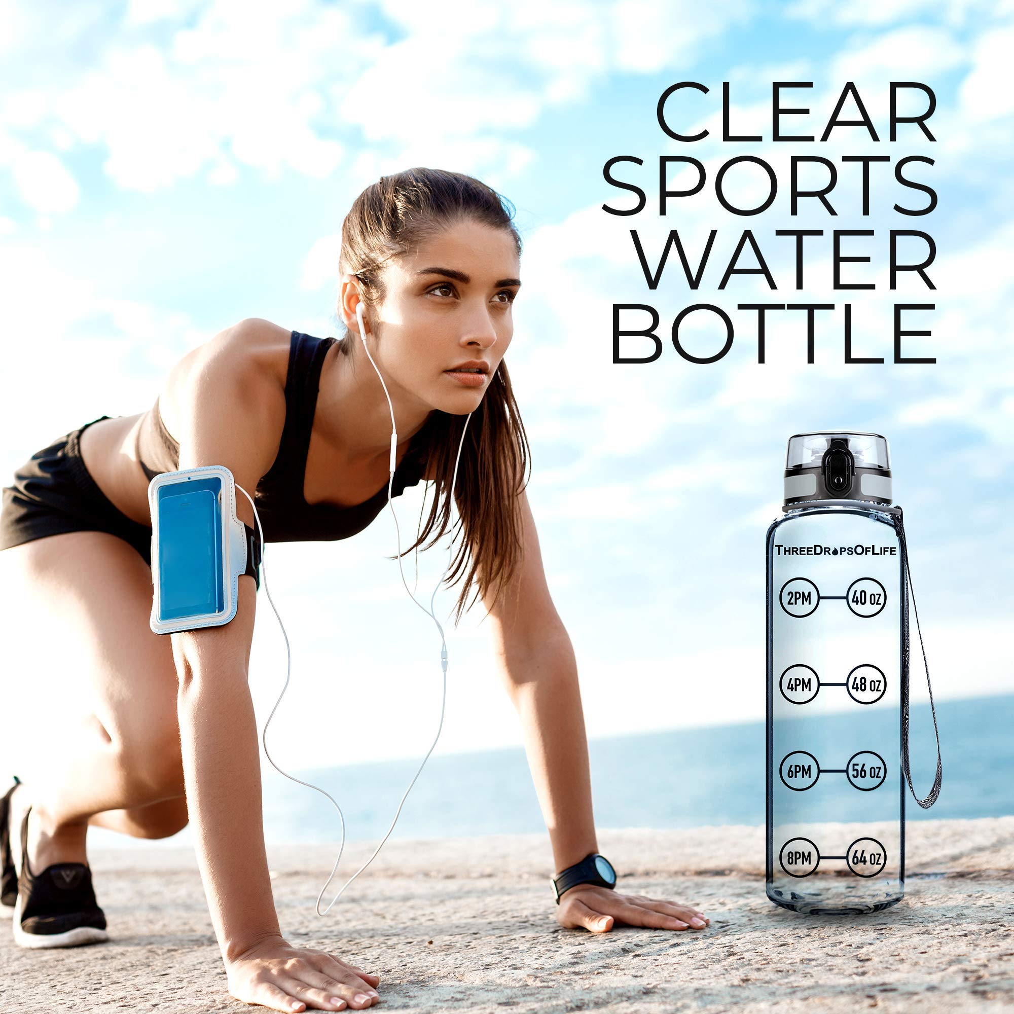 32oz & 64oz BPA-Free Tritan Water Bottles with Hydration Tracker - Clear Reusable Sports Bottle for Gym, Hiking & Outdoor Activities
