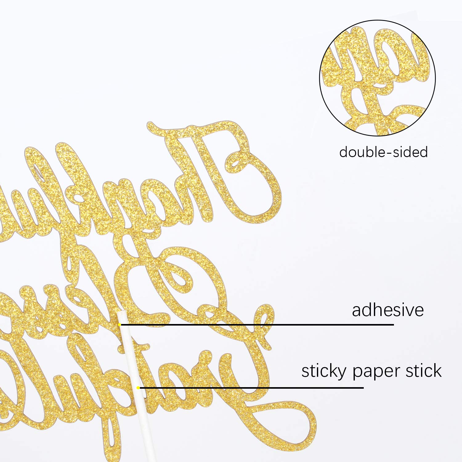 Gold Glitter Gracias Cake Topper - Thankful Blessed Grateful Thanksgiving Cake Decoration for Autumn Festival & Fall Parties - Perfect for Thanksgiving Desserts, Harvest Celebrations, and Seasonal Baking Decor