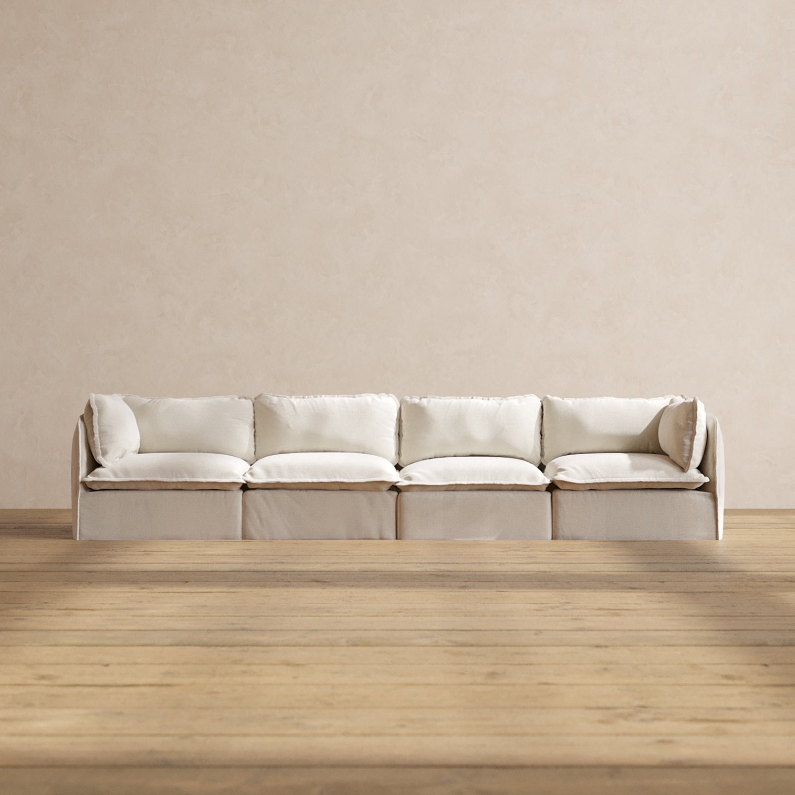 Modular Performance 4-Seater Sofa in Flour Color | Relaxed Blend Fabric | Perfect for Living Room, Family Room & Home Theater Seating