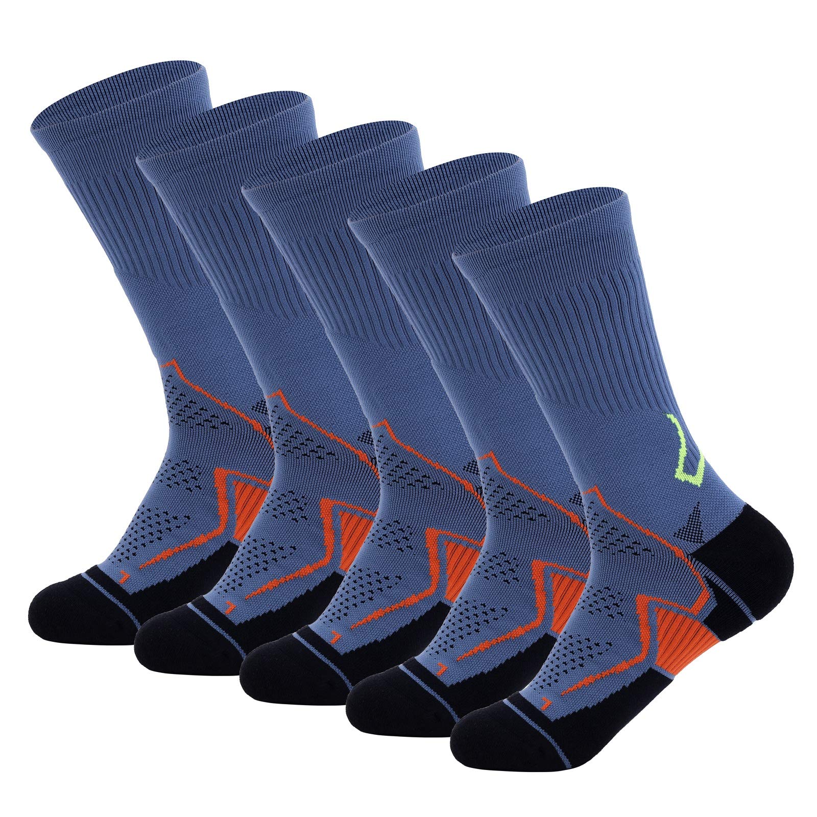 Kodal Copper Infused Athletic Crew Socks - 5 Pairs of Moisture-Wicking, Odor Control, Cushioned Performance Socks with Ankle Support for Running, Gym & Sports