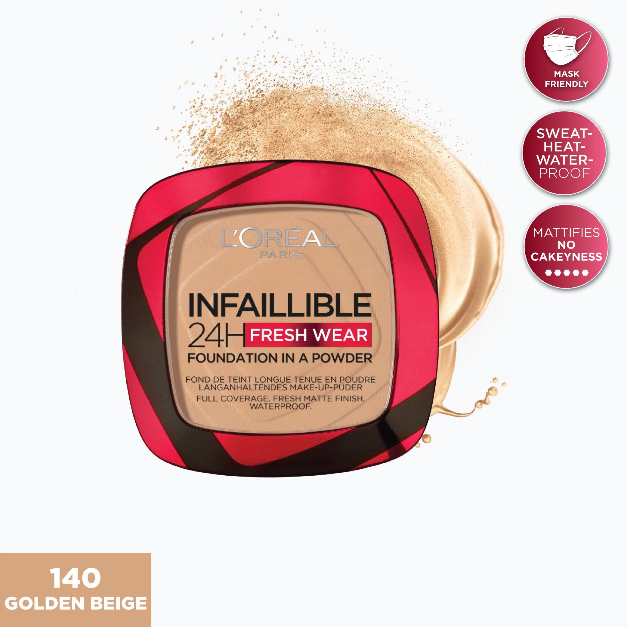 L'Oreal Paris Infallible Fresh Wear 24HR Powder Foundation - Lightweight, Long-Lasting Matte Finish for All-Day Wear | Perfect for Oily Skin & Everyday Makeup Routine