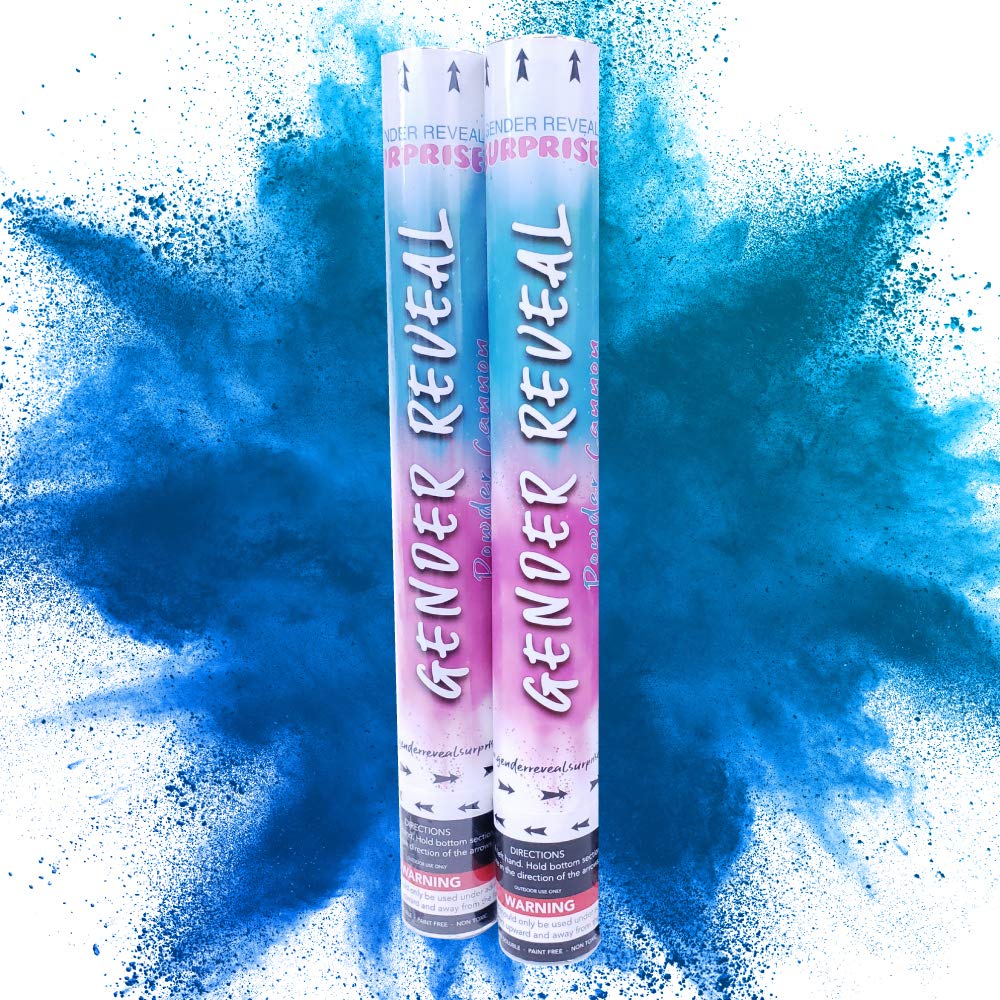 16 Inch Non-Toxic Gender Reveal Powder Cannons Bundle - 2 Blue Confetti Shooters with 8 Free Party Balloons for Baby Shower & Gender Reveal Celebrations