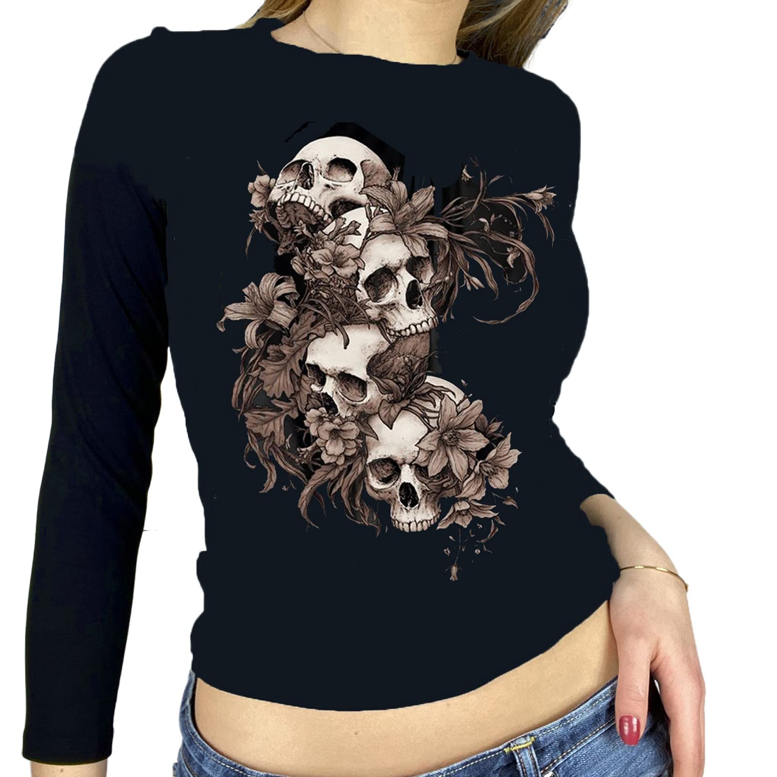 Halloween Printed Women's Slim Fit Long Sleeve Blouse - Cute Round Neck Tops for Costume Parties, Office Wear & Fall Fashion
