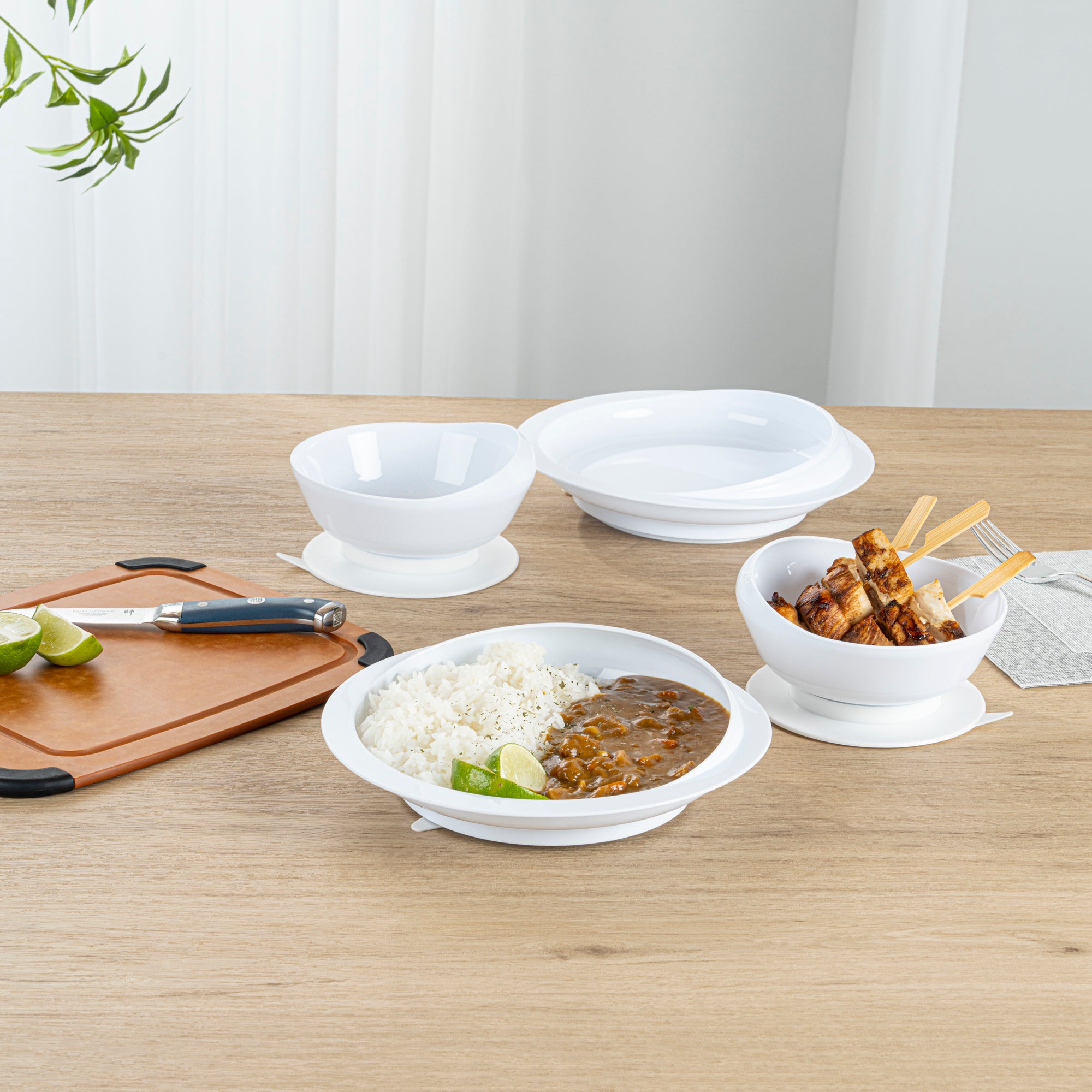 Adapt Tek Round White Plastic 2-Piece Scoop Plate & Bowl Set with Spillproof Design & Suction Base - Includes 1 Plate + 1 Bowl - Perfect for Babies, Toddlers & Kids Mealtime at Home or Travel