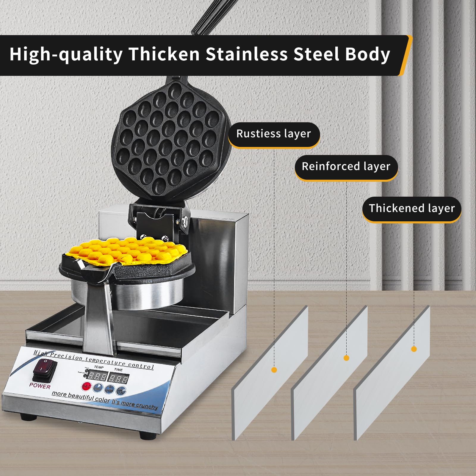 Professional Commercial Bubble Waffle Maker - Digital Non-Stick Stainless Steel Hong Kong Egg Waffle Machine for Restaurants, Bakeries & Coffee Shops (110V) - Perfect for Breakfast Service, Dessert Menus & Cafe Snacks