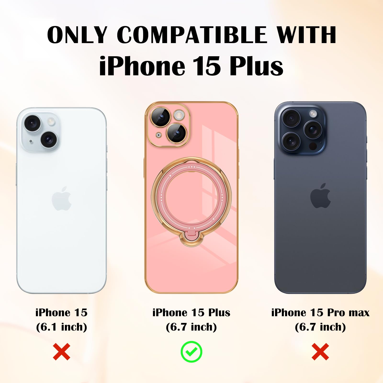 Luxury Magnetic iPhone 15 Plus Case with 360° Rotatable Stand - Shockproof TPU Bumper Protective Cover for Women & Men (Pink) - Perfect for Work, Travel & Everyday Use