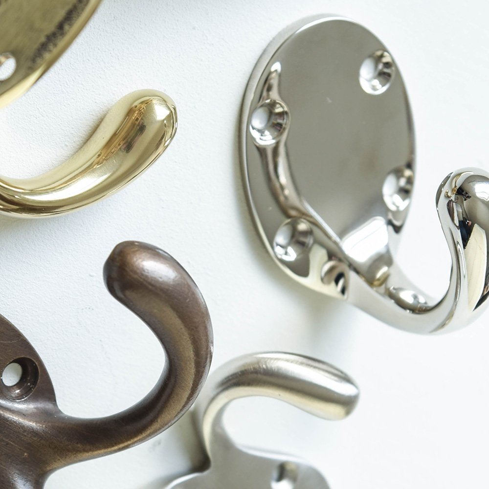 Polished Nickel Double Wardrobe Hook - Heavy Duty Large Coat Hooks for Bedroom, Bathroom & Entryway Organization