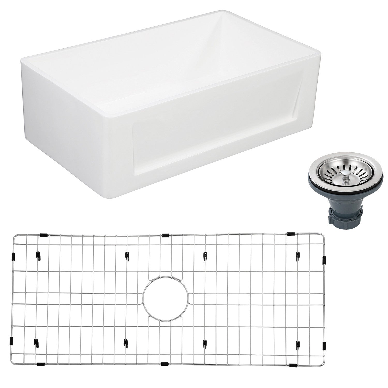 Arcticstone 36 Inch White Farmhouse Kitchen Sink - Matte White Solid Surface Apron Front Single Bowl with Strainer & Grid - Perfect for Modern Farmhouse, Rustic & Country Style Kitchens