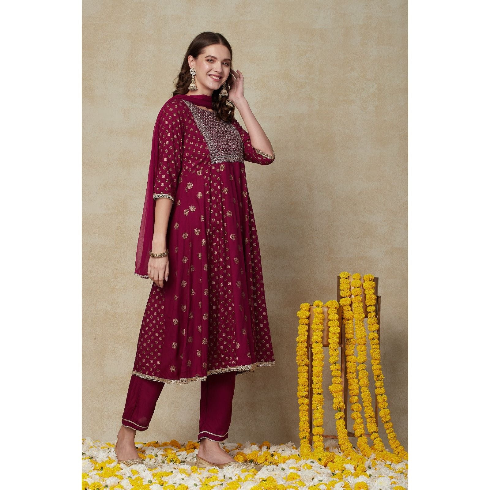 Printed Empire Cut Kurta Set for Women - Elegant Festive Ethnic Wear for Diwali, Weddings & Special Occasions