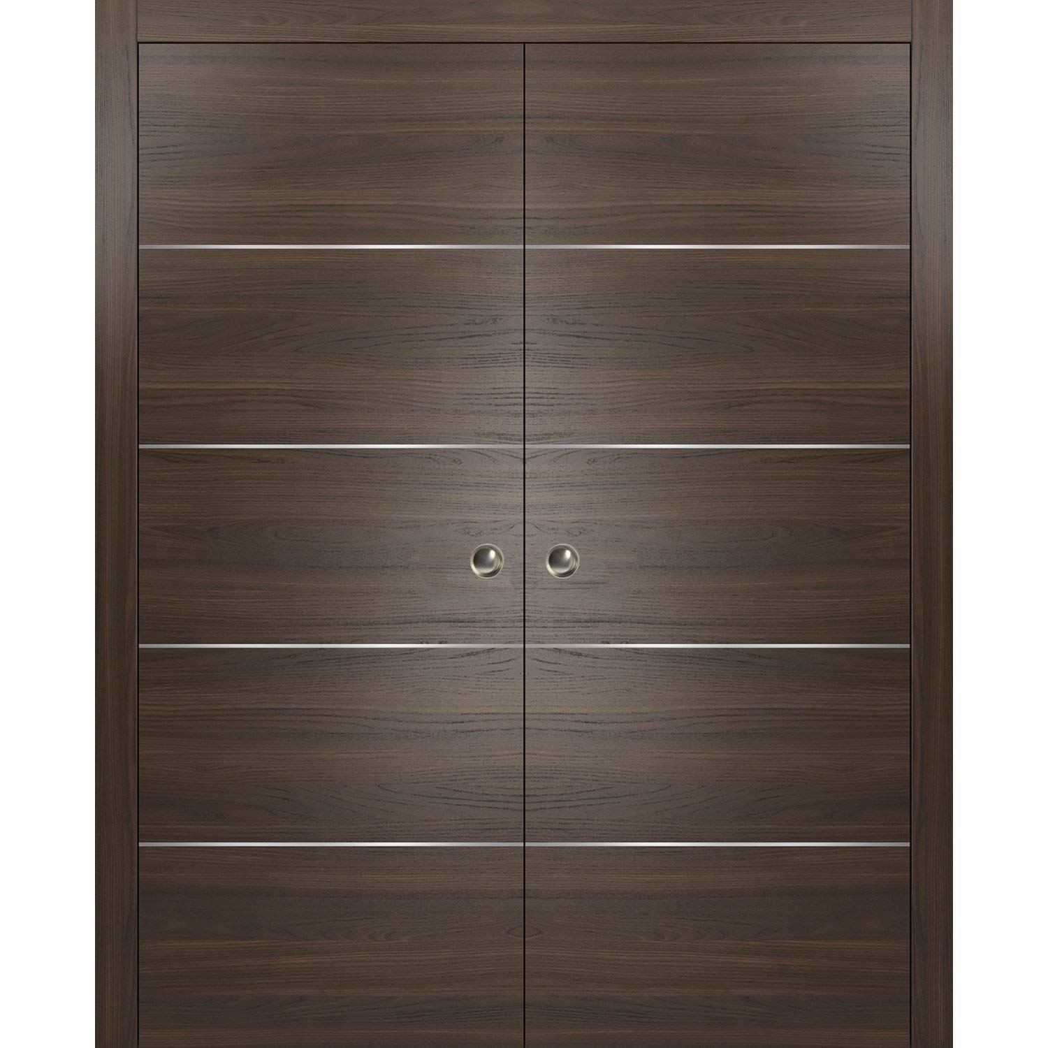 Planum 0020 Chocolate Ash 60x96 Double Pocket Sliding Door with Strips - Solid Core Closet Door with Frames, Trims & Pulls Hardware | Heavy Duty & Sturdy for Bedroom, Walk-in Closet, and Home Organization