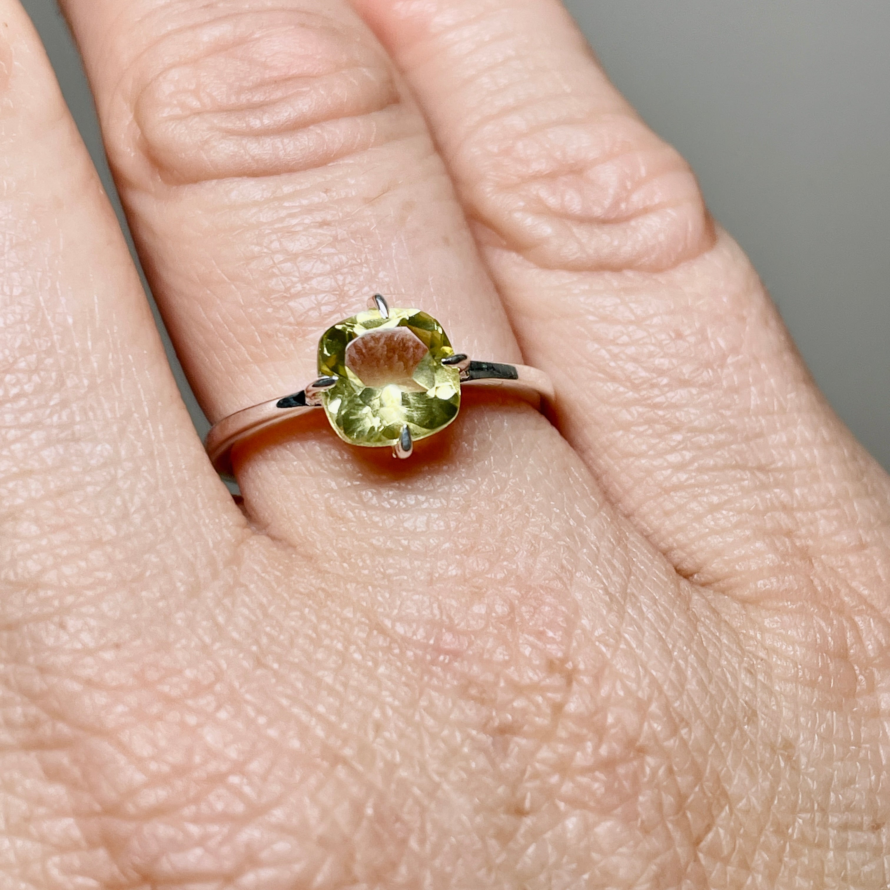 Lemon Quartz Faceted Square Solitaire Ring R4806 - Elegant Gemstone Jewelry for Women, Perfect for Engagement, Wedding & Special Occasions
