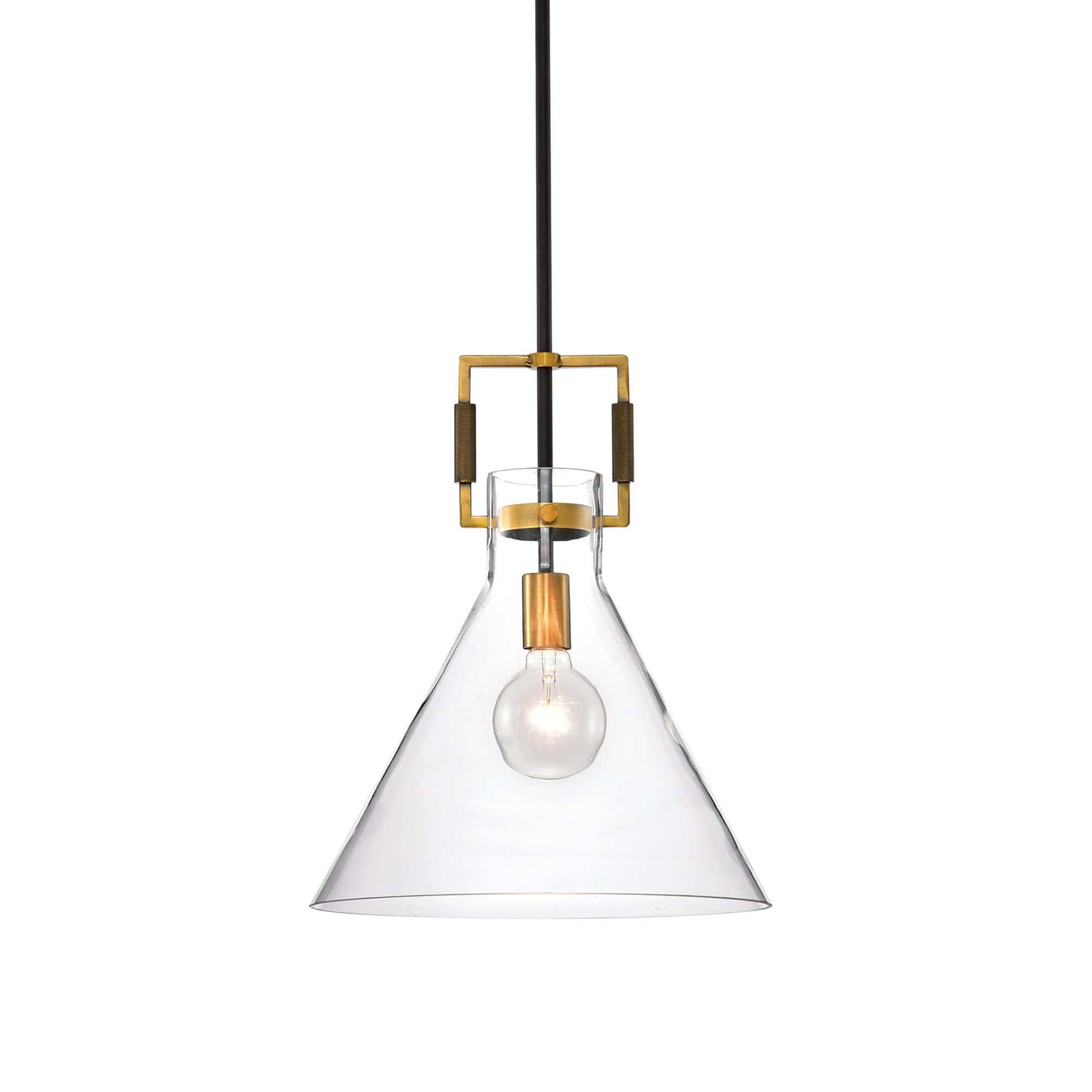 Edvivi Modern Adjustable Height Kitchen Pendant Light - Handblown Glass Cone Shade, Oil Rubbed Bronze Finish with Antique Gold Hardware - 14 Inch Island Sink Lighting for Dining Room, Kitchen Counter & Breakfast Bar