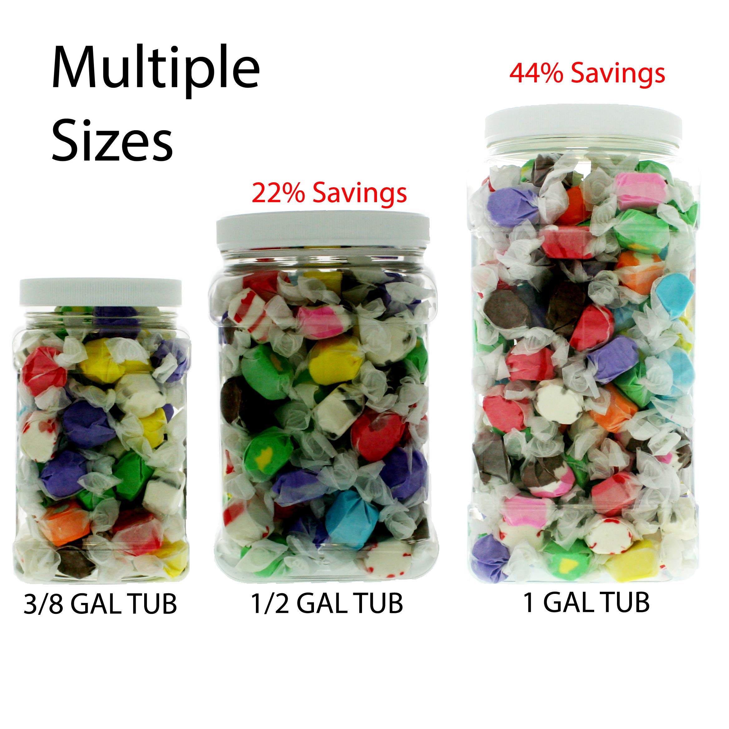 Bulk Salt Water Taffy 1LB (16oz) - Assorted 10-Flavor Mix Candy in Reusable 48oz Square Jar | Perfect for Party Favors, Gift Baskets & Office Treats