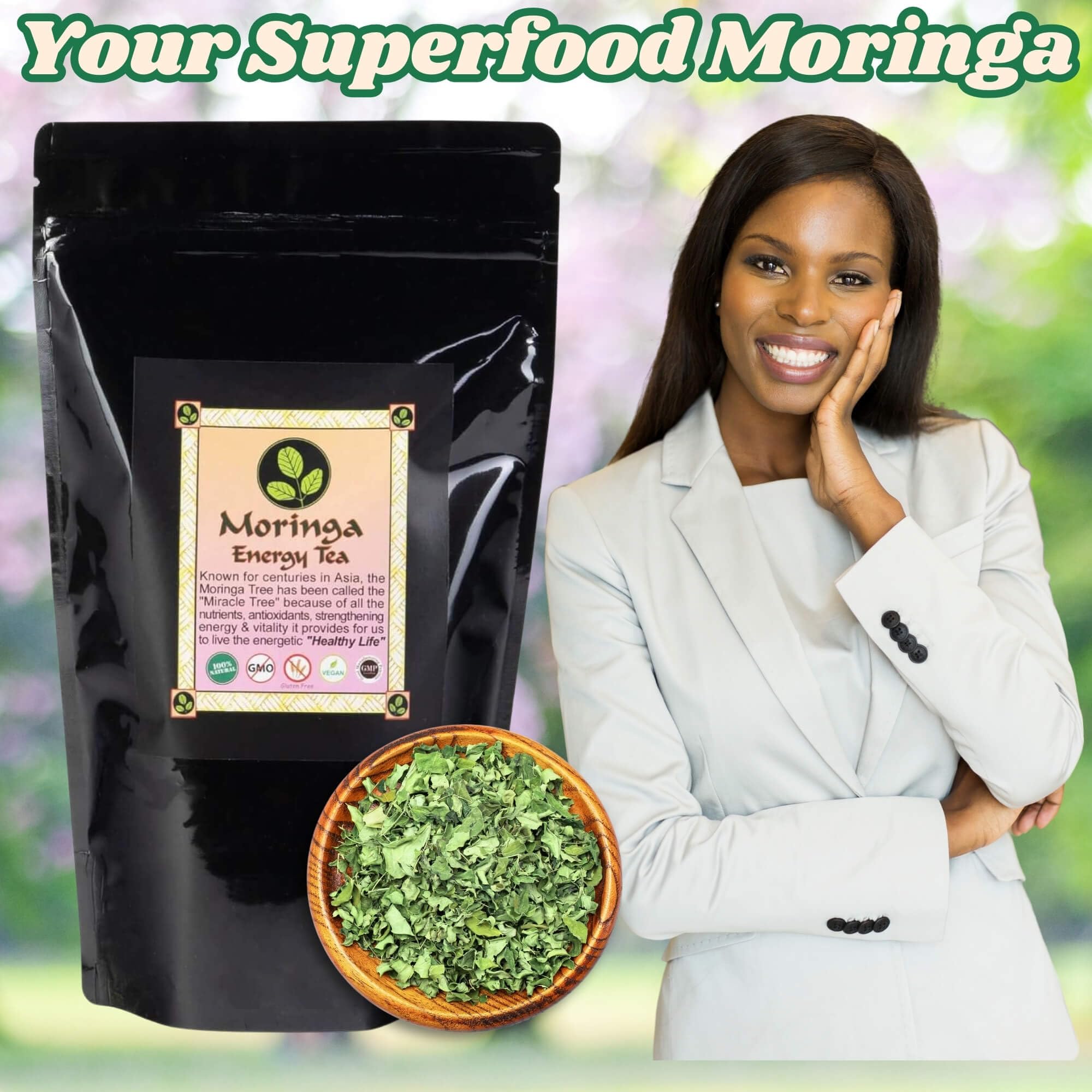 Organic Moringa Energy Tea - 100% Pure Loose Leaf (8 oz) | Hand-Harvested, Freshly Packaged | Natural Energy Boost, Detox & Wellness | Perfect for Morning, Workout & Relaxation