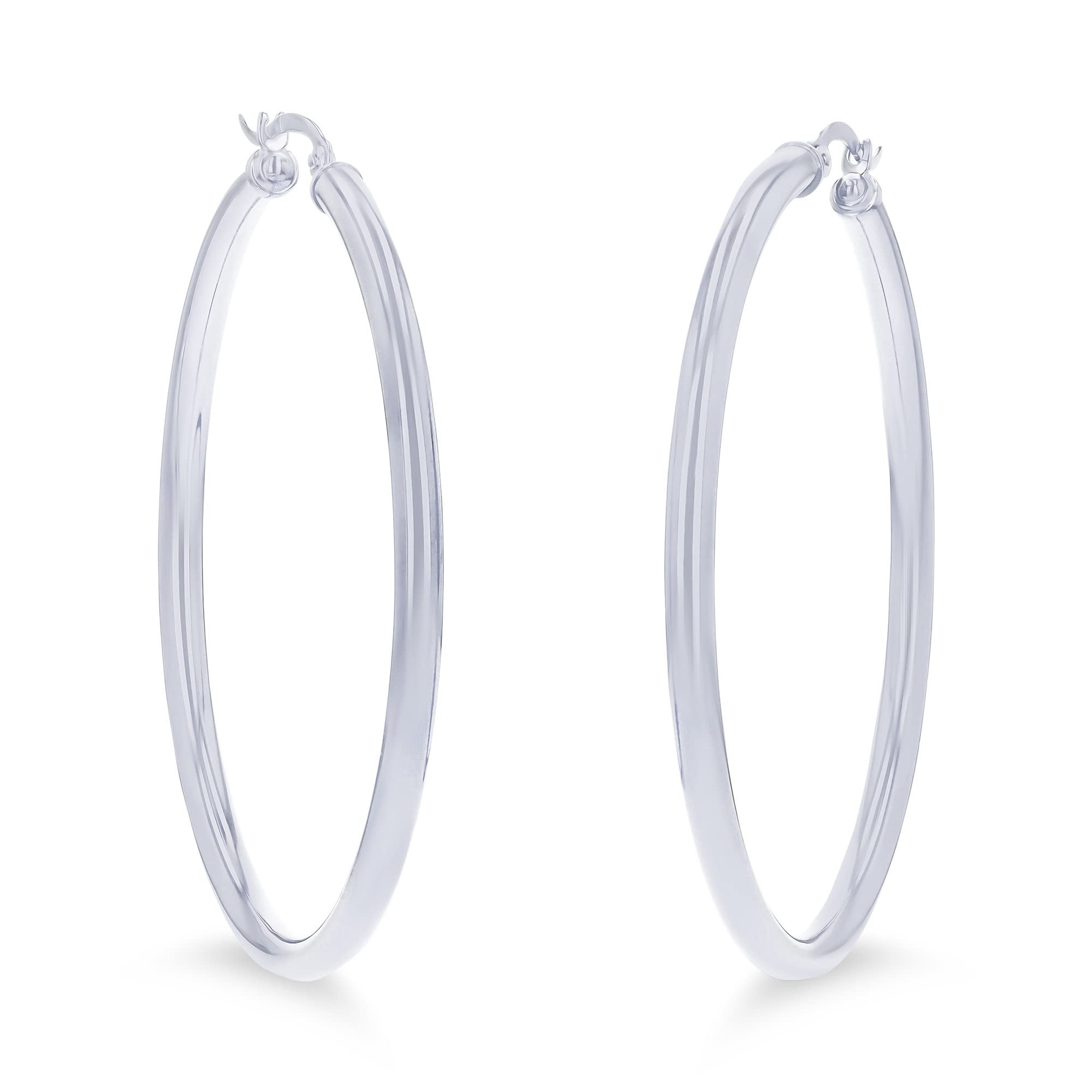 14K Yellow or White Gold 3mm Solid Polished Round Hoop Earrings for Women | Classic Secure Click-Top Design | 15mm-90mm Size Range | Perfect for Everyday Wear, Date Nights & Special Occasions