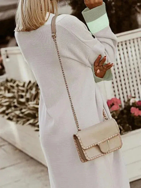 Stylish Patchwork Knitted Women's Cardigan Sweater - Cozy & Fashionable for Fall & Winter | Perfect for Layering, Office Wear & Casual Outfits