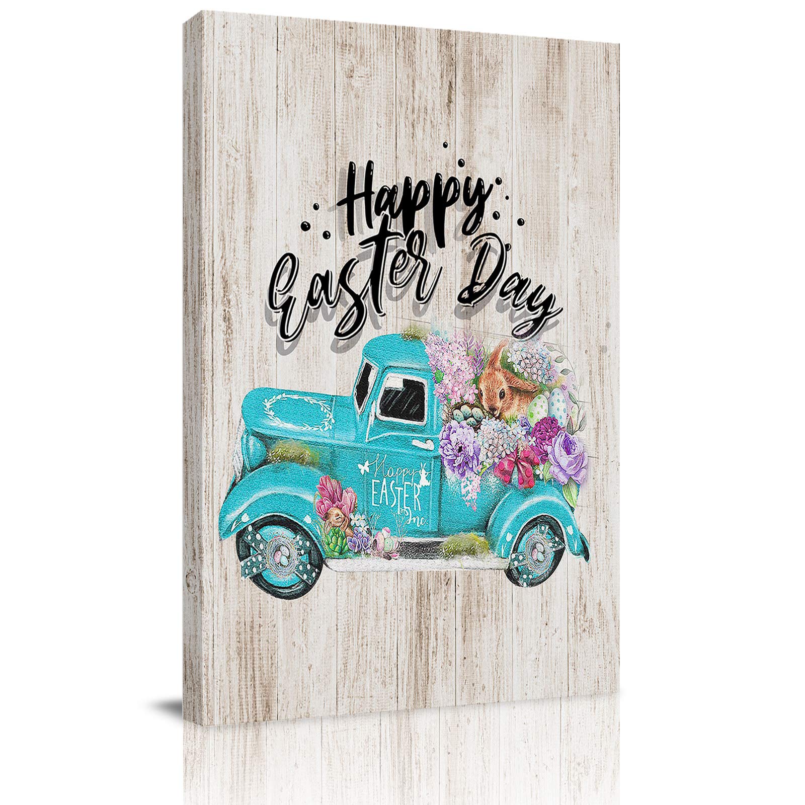 Colorful Rabbit and Flowers Easter Canvas Wall Art Print - Framed Painting Poster for Living Room, Bedroom, Bathroom, Kitchen & Office Decor (24x36 Inches) - Perfect for Easter Gifts, Spring Home Decor & Wall Decoration
