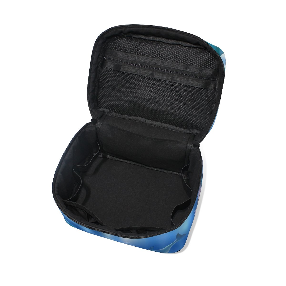 Dolphin & Plant Print Cosmetic Bag for Women - Waterproof Travel Makeup Pouch with Zipper, Train Case Storage Organizer - Perfect for Travel, Gym, and Daily Essentials
