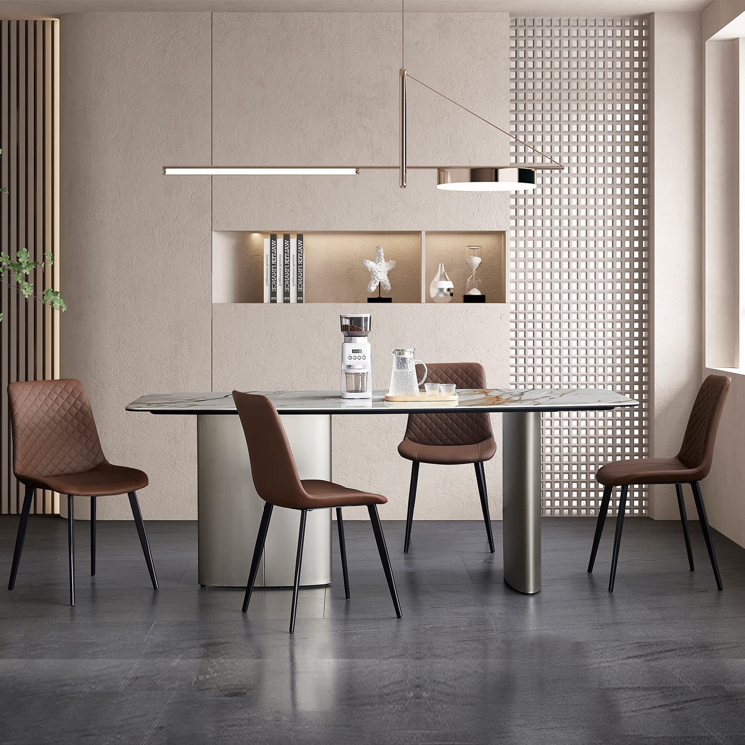 Seonyou Mid Century Modern Dining Chairs Set of 4 - Faux Leather Brown Kitchen Chairs for Dining Room - Perfect for Home, Restaurant & Office Use