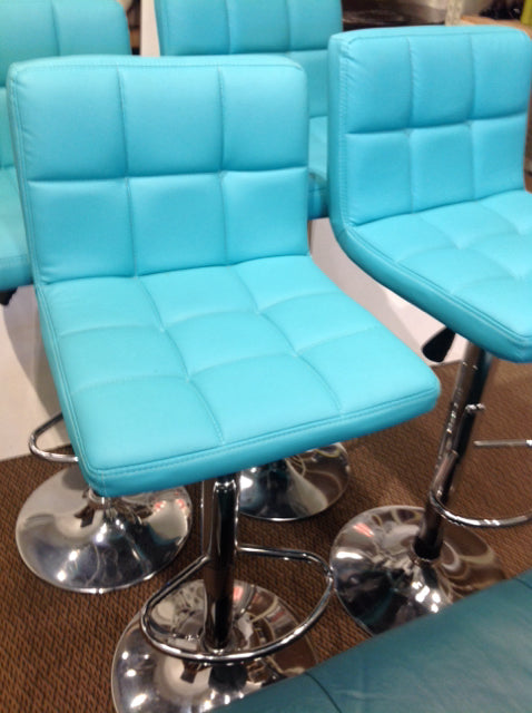 4-Piece Aqua & Chrome Adjustable Swivel Bar Stools Set - Modern Kitchen Island & Breakfast Nook Seating for Home & Restaurant Use
