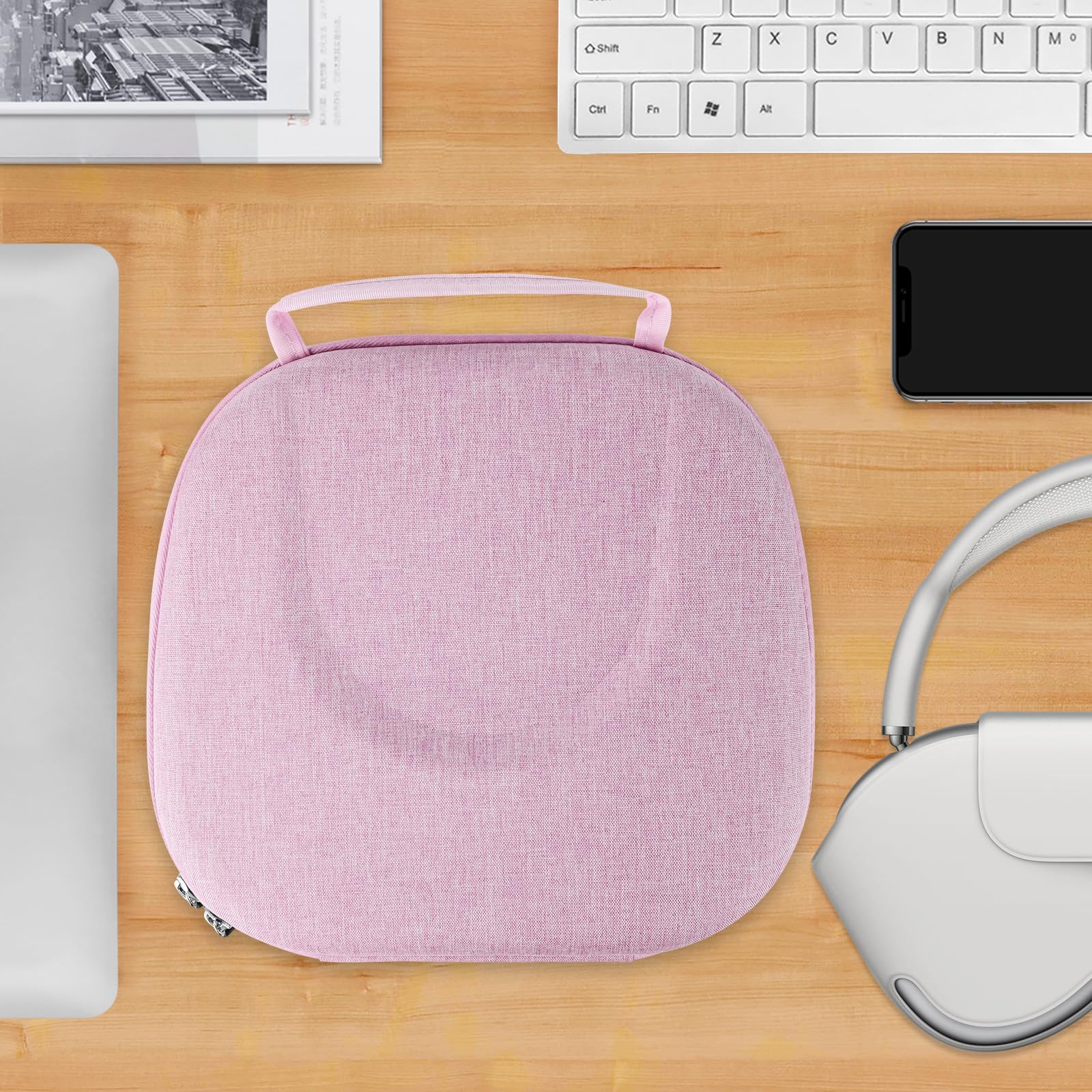 Geekria NOVA Hard Shell Travel Case for Apple AirPods Max - Protective Headphone Carrying Bag with Storage for Smart Case & Accessories | Pink | Perfect for Travel, Commuting & Home Storage