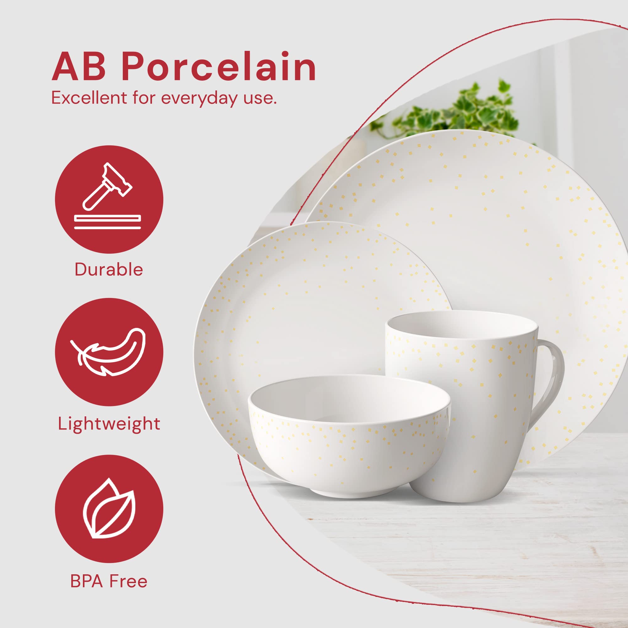 Safdie & Co. 16-Piece Diamond Confetti Dinnerware Set - Modern Plates, Bowls & Mugs for Indoor/Outdoor Use | Dishwasher Safe | Perfect for Parties, Daily Meals & Entertaining