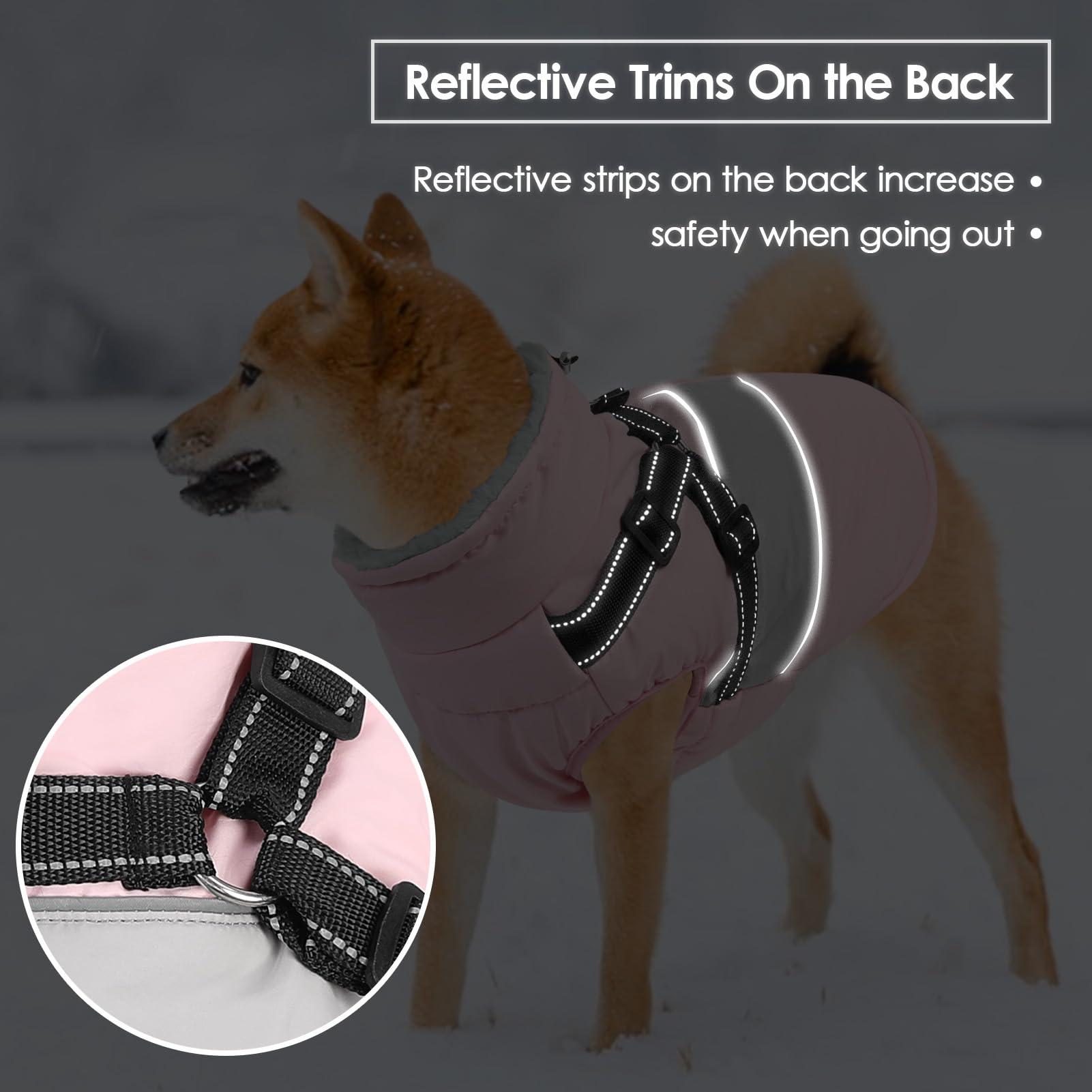Waterproof Reflective Dog Winter Coat with Fleece Lining & Harness - Warm Snow Jacket for Medium Dogs (Pug, Jack Russel, Boston Terrier) - Perfect for Cold Weather Walks, Outdoor Adventures & Winter Protection - Pink