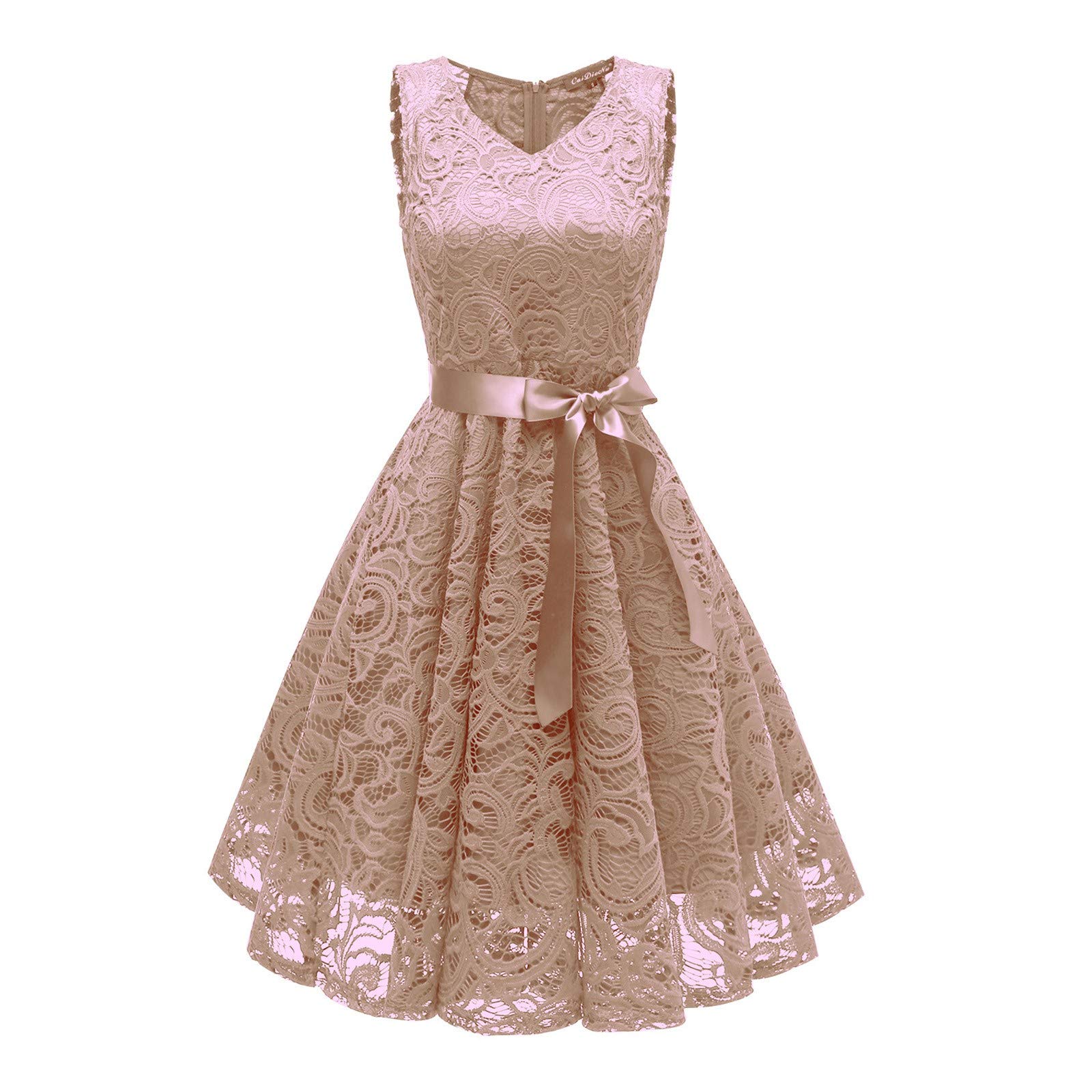 Elegant Women's Floral Lace Dress - V-Neck Sleeveless Vintage Bridesmaid & Wedding Guest Cocktail Party Dress | Perfect for Summer Weddings, Garden Parties & Formal Events