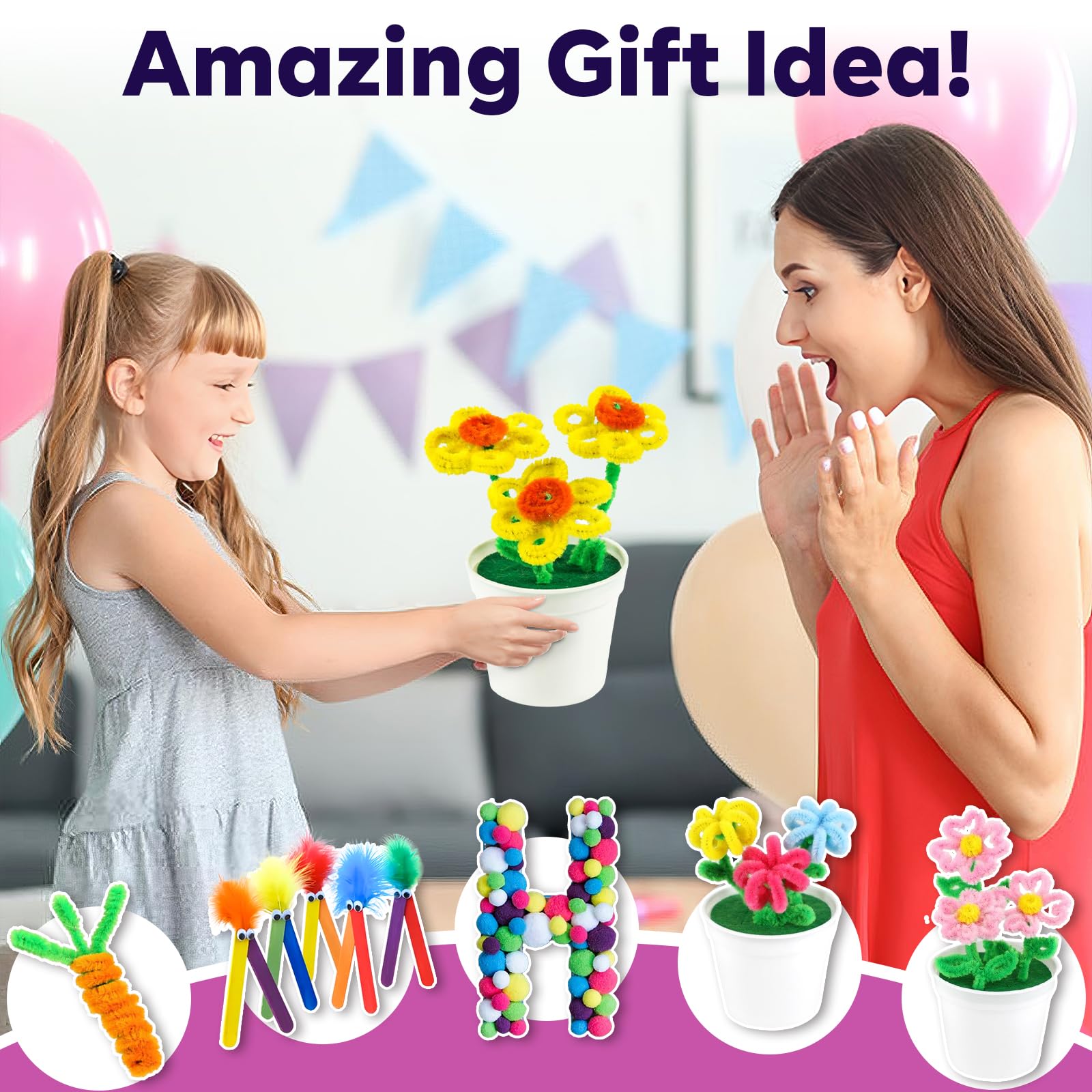 FUNZBO Kids Arts and Crafts Supplies Kit - Pipe Cleaners, Popsicle Stickers, Construction Paper, Pom Poms & Googly Eyes for Homeschooling, DIY Projects & Creative Play - Perfect Gift for Boys & Girls Ages 4-12 (Classroom, Birthday Party & Home Craft Activities)