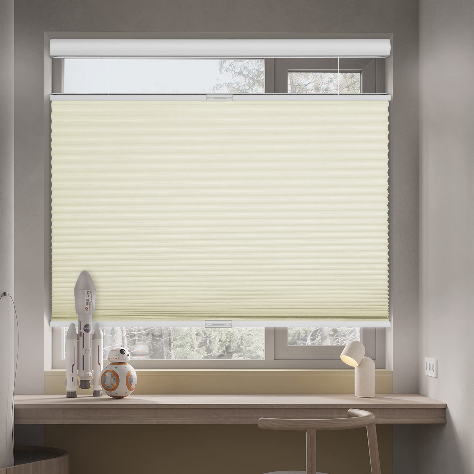BERISSSA Cordless Blackout Top Down Bottom Up Cellular Shades - Custom Honeycomb Window Blinds for Bedroom, Living Room & Office - Light Filtering Beige Shades for Privacy & Energy Efficiency