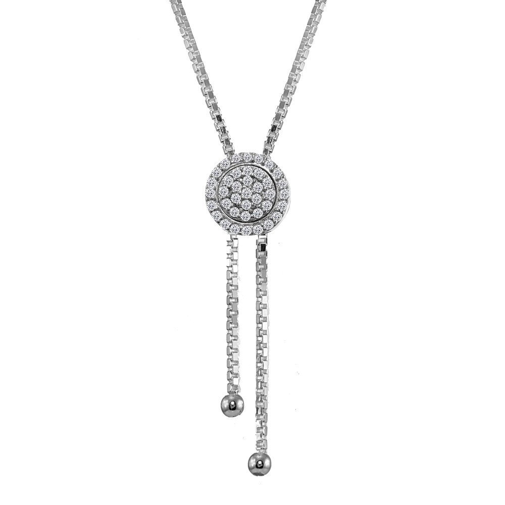 Sterling Silver Cubic Zirconia Halo Drop Adjustable Lariat Necklace - 3 Elegant Shape Options for Women | Perfect for Weddings, Parties & Everyday Wear