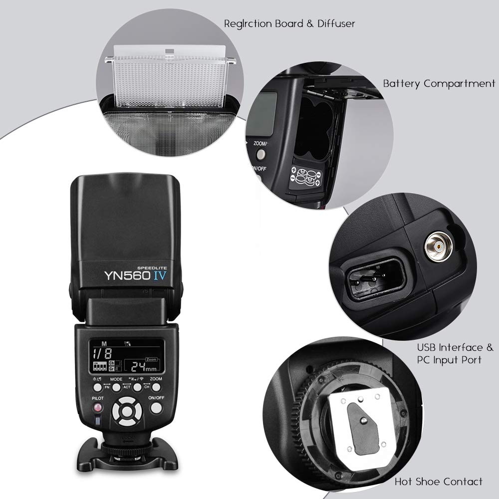 YN560 IV (Improved Version) 2.4G Wireless Flash Speedlite - Universal Camera Flash Slave/Master Replacement for Canon Nikon Sony DSLR - Perfect for Portrait, Wedding & Studio Photography