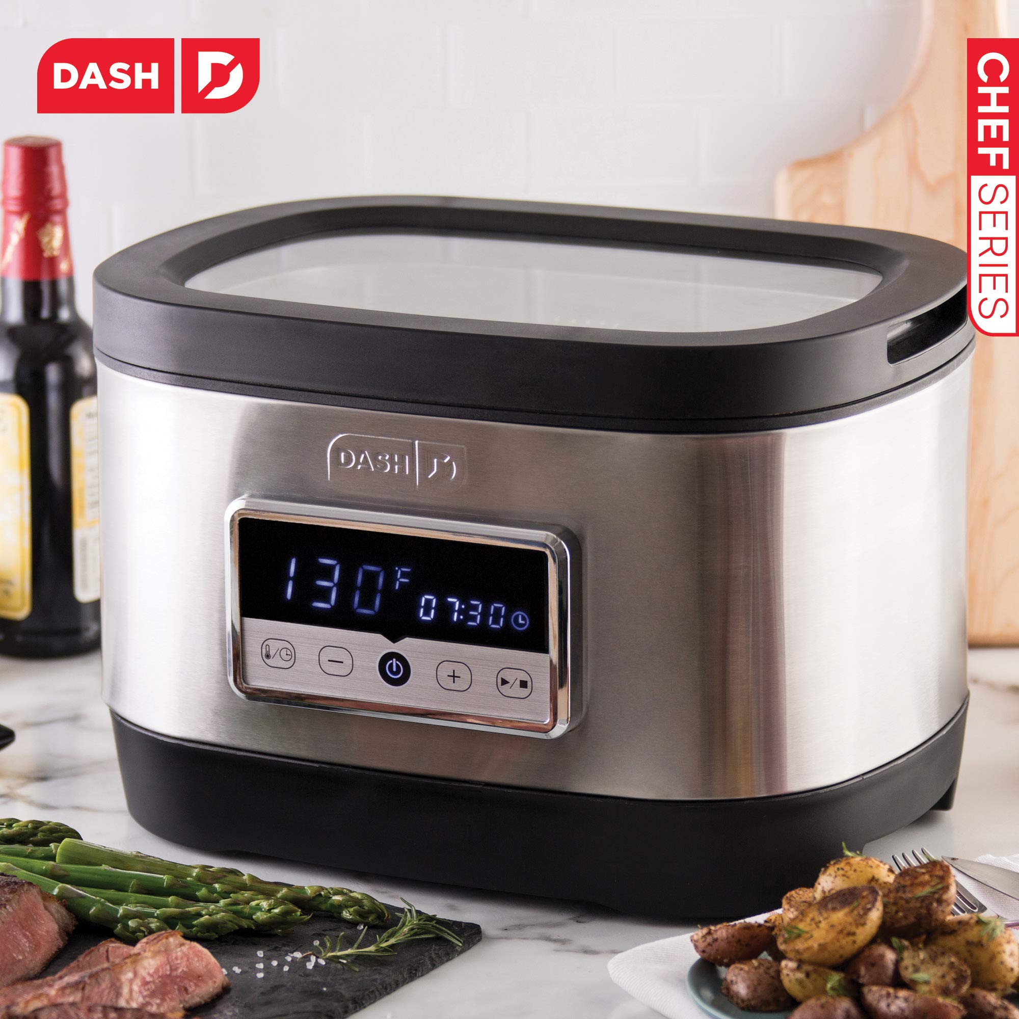 Premium Sous Vide Cooker - Dash Chef Series 8.5 Quart Stainless Steel Immersion Circulator with Digital Timer & Precise Temperature Control | Perfect for Steak, Chicken, Fish, Vegetables | Includes Vacuum Sealer Pump & Bags | Ideal for Home Cooking, Meal Prep & Restaurant Use