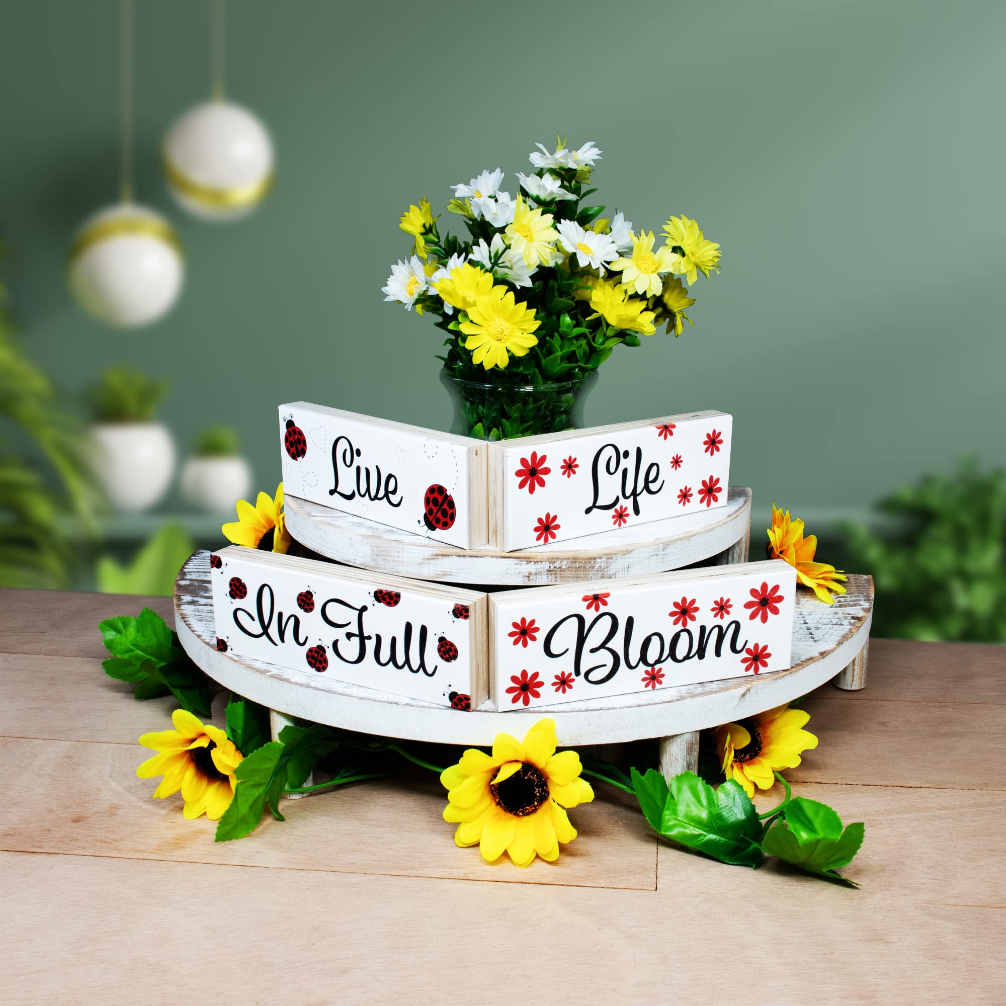 Farmhouse Spring Decor Signs - Rustic Tiered Tray & Tabletop Centerpiece Shelf for Mantel, Wall, or Entryway | Handmade in USA | Perfect for Easter, Mother's Day & Spring Home Styling