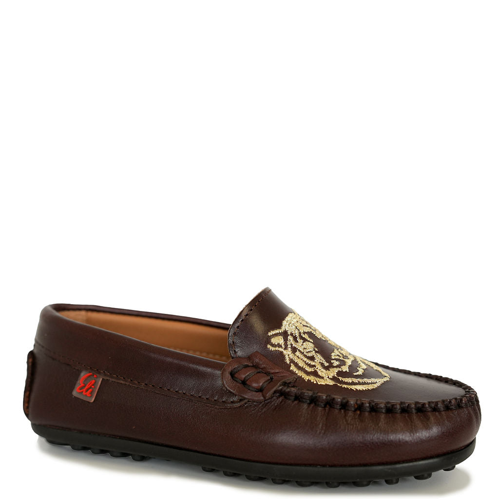 Brown Tiger Embroidered Loafers for Men - Casual Slip-On Shoes with Animal Print Design - Perfect for Office, Travel and Daily Wear