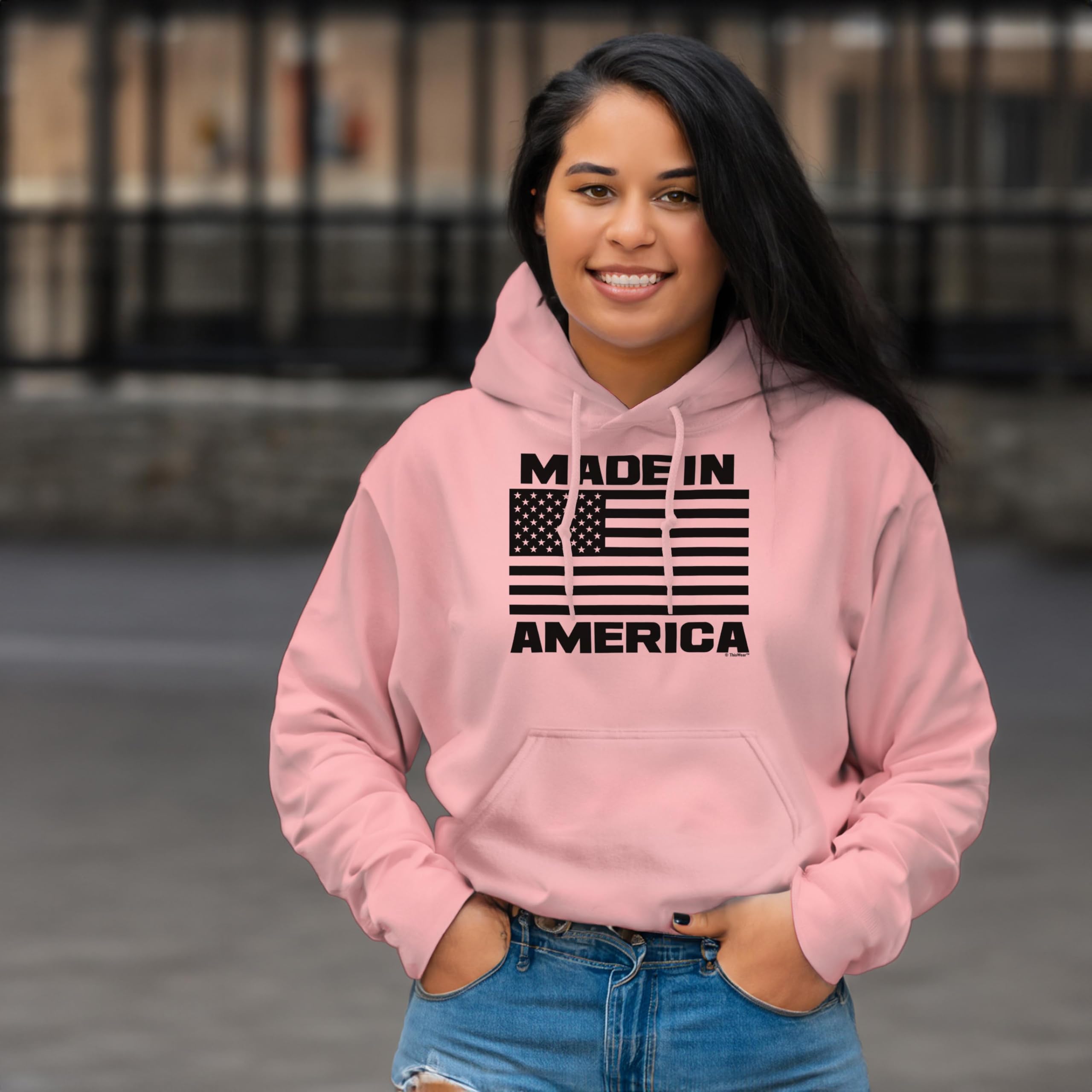 American Made USA Flag Long Sleeve Hoodie with Front Pocket - Patriotic Comfort Wear for Men & Women | Perfect for 4th of July, Veterans Day & Casual Outings