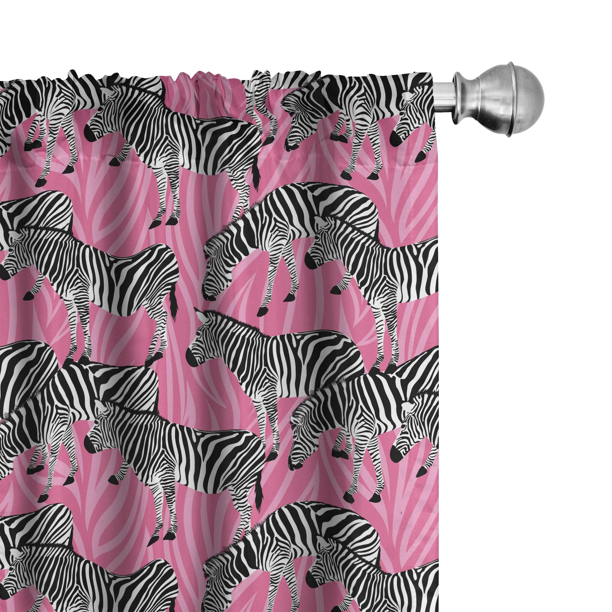 Ambesonne Pink Zebra Print Window Curtains - 2 Panels Set, 28