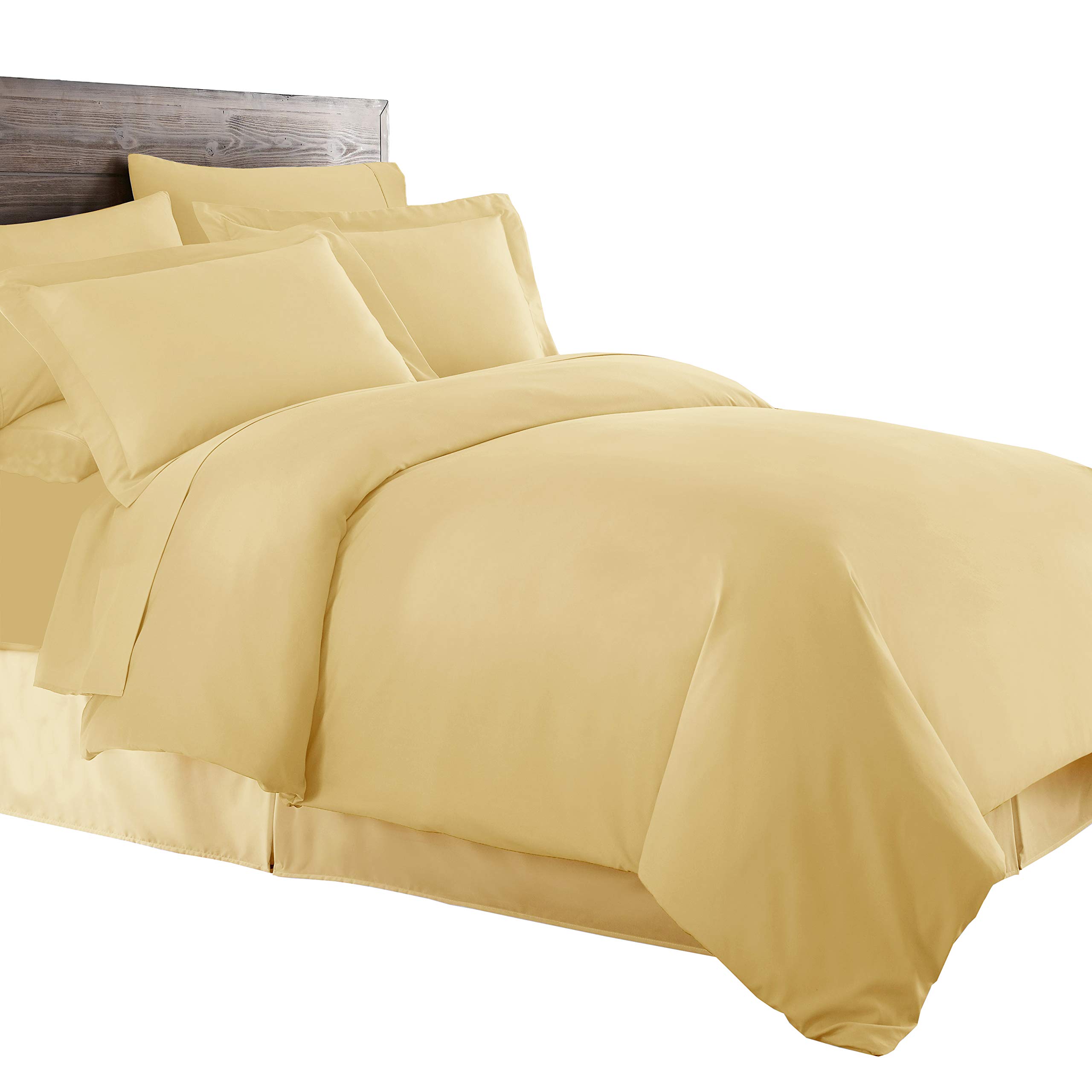 Premium 6-Piece Bed in a Bag Twin XL Sheet Set - 650TC Cotton Blend Solid Gold Sheets & Duvet Cover + All-Season White Down Alternative Comforter - Perfect for Dorms, Guest Rooms & Small Spaces