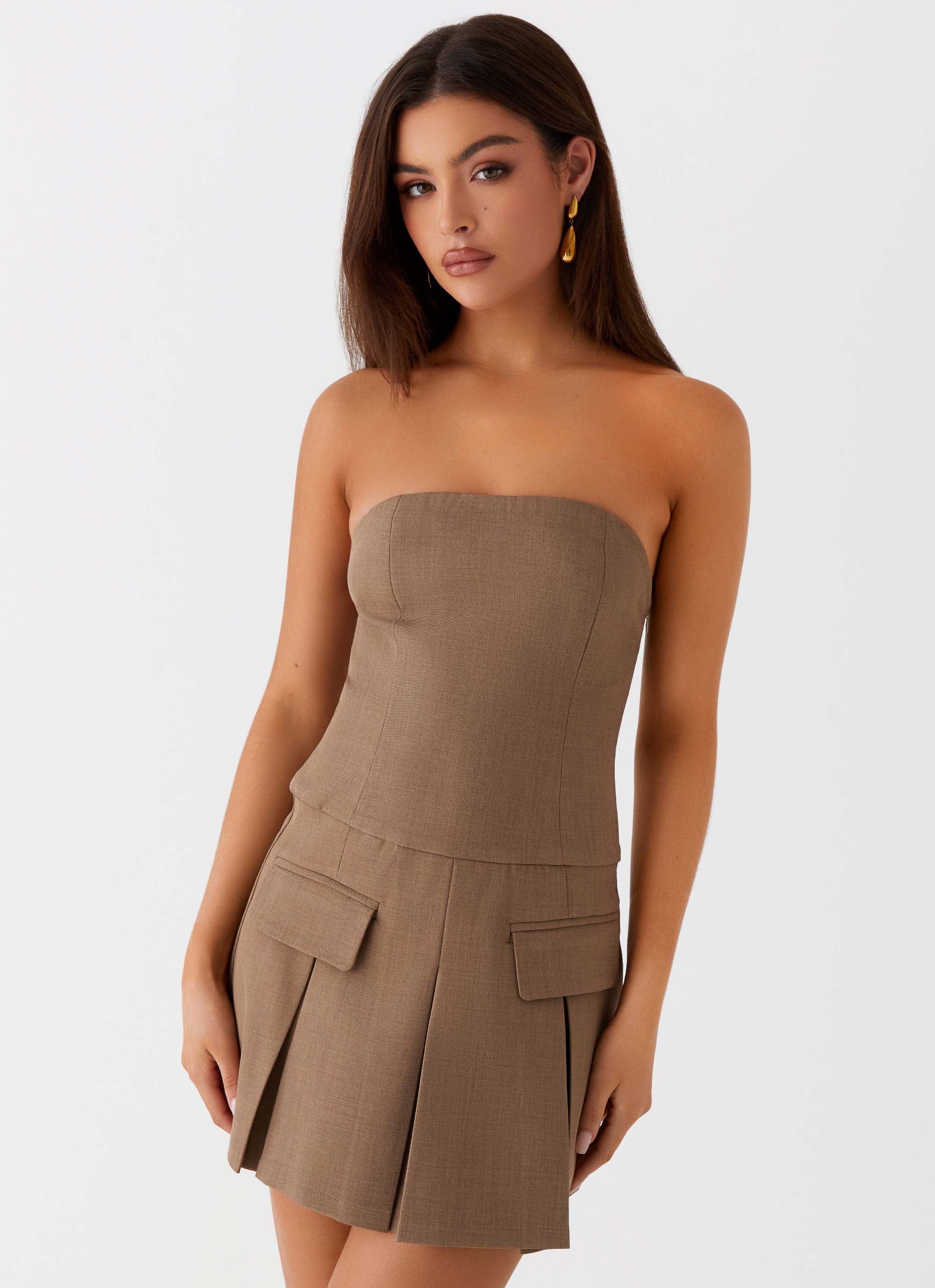 Deal Breaker Mini Dress in Brown Beige - Perfect for Casual Outings, Date Nights & Summer Parties