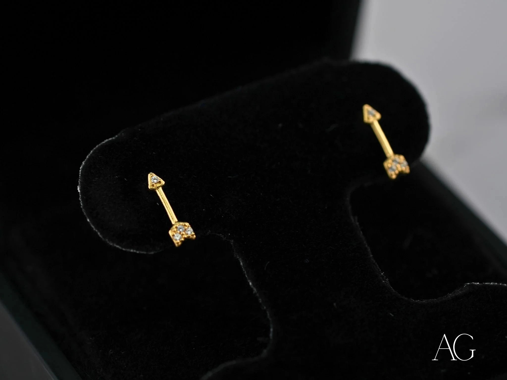 18K Gold CZ Arrow Earrings - Valentine's Day Gift for Her, Dainty Stud Earrings for Women, Perfect for Romantic Dates & Anniversary Celebrations